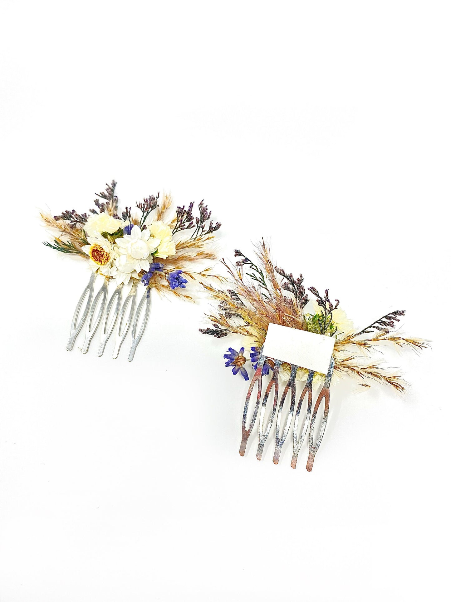 Mini Hair Combs, Wedding Accessories, Dried Flowers, Hair Accessories, Preserved Floral, Bridal, Ammobium, Pampas, Purple and White