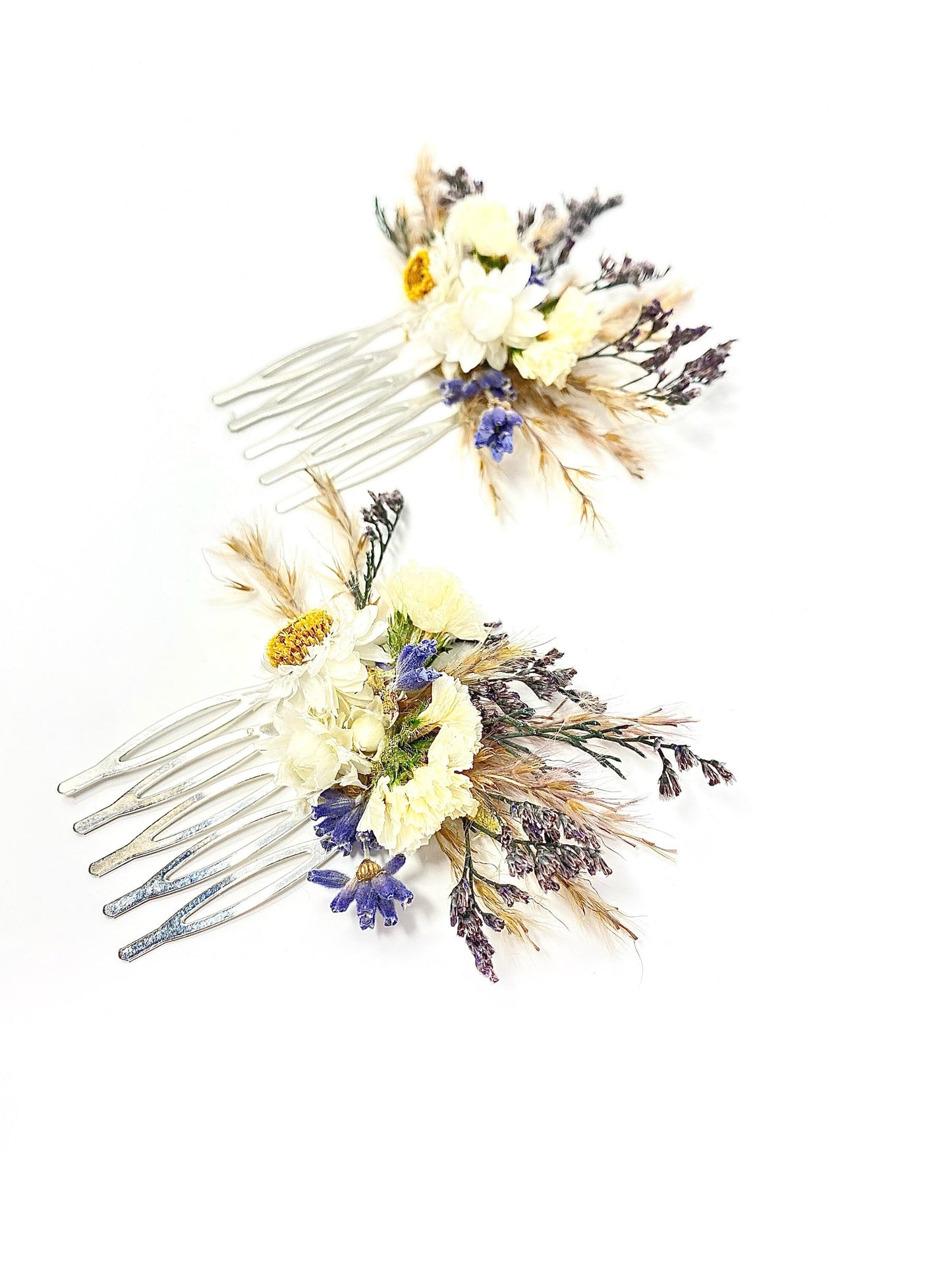 Mini Hair Combs, Wedding Accessories, Dried Flowers, Hair Accessories, Preserved Floral, Bridal, Ammobium, Pampas, Purple and White
