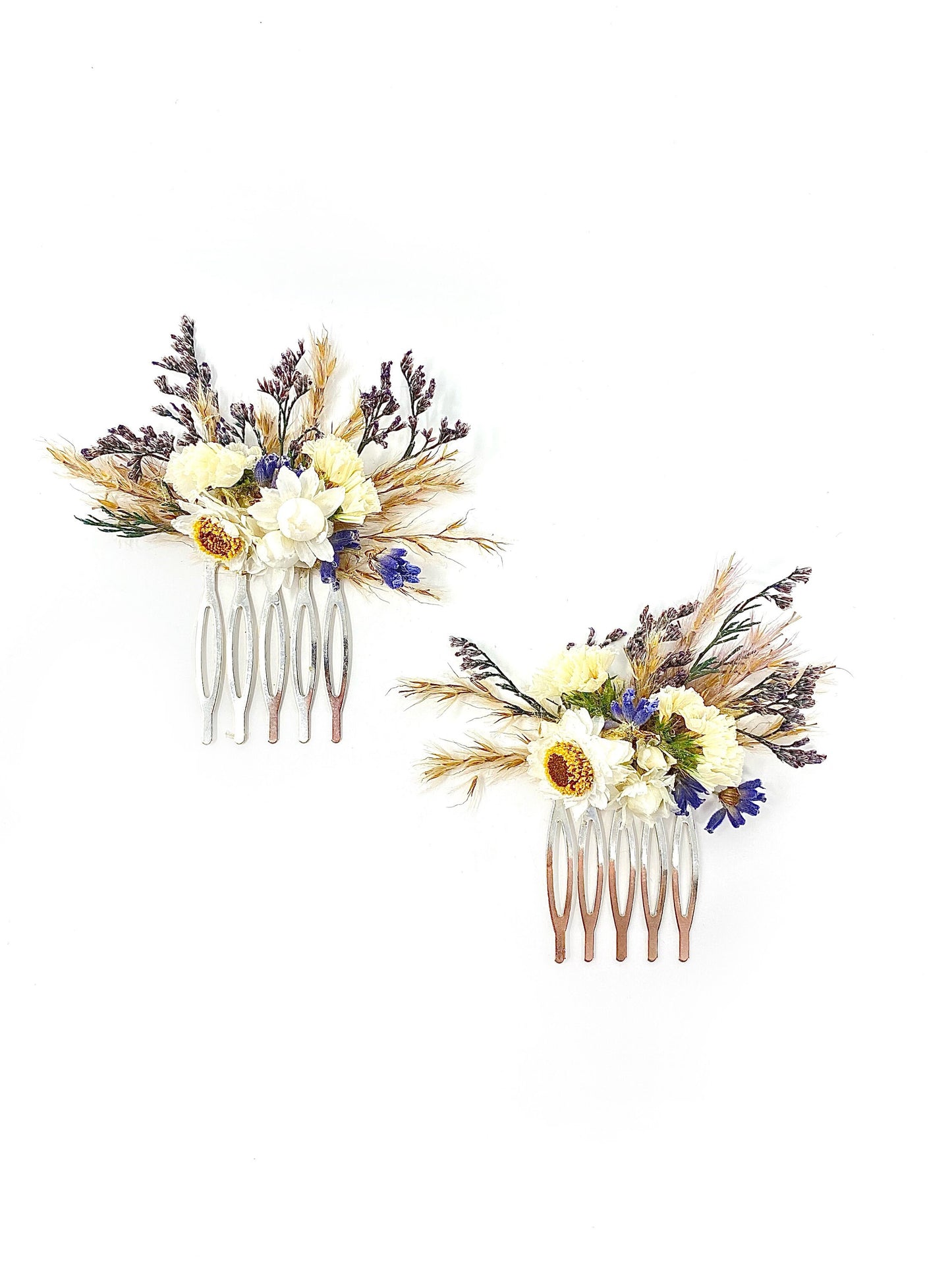 Mini Hair Combs, Wedding Accessories, Dried Flowers, Hair Accessories, Preserved Floral, Bridal, Ammobium, Pampas, Purple and White