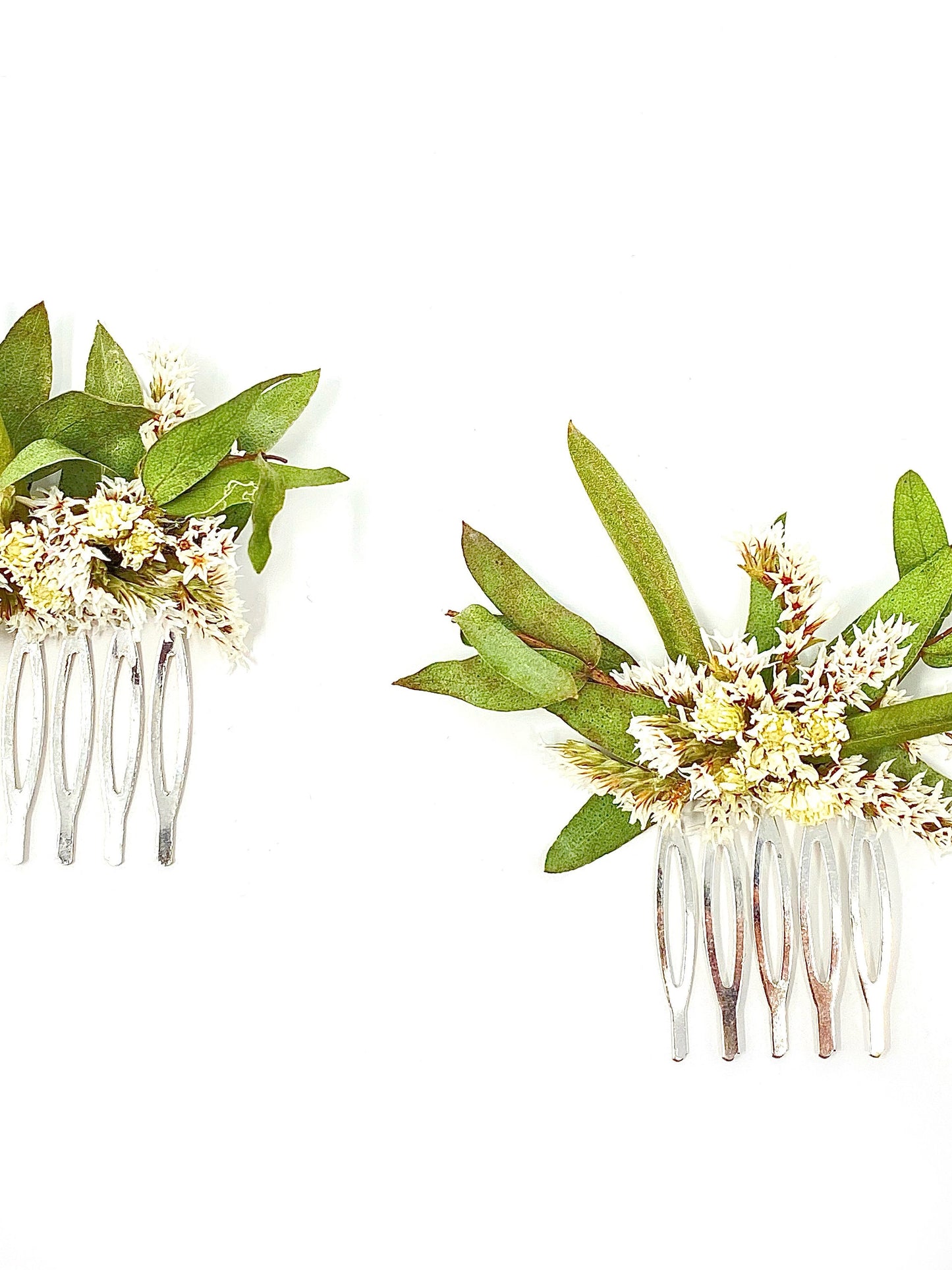 Mini Hair Combs, Wedding Accessories, Dried Flowers, Preserved Floral, Hair Accessories, Greenery, German Statice, Bridal, Achillea of Pearl