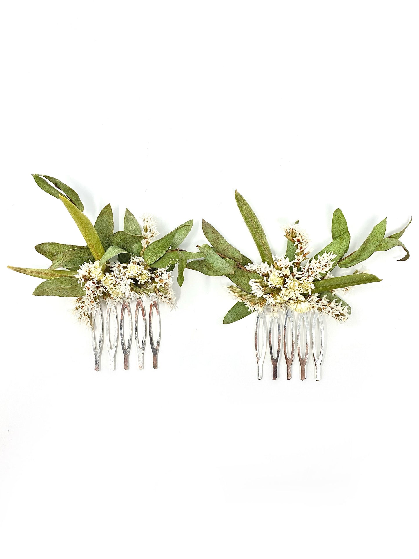 Mini Hair Combs, Wedding Accessories, Dried Flowers, Preserved Floral, Hair Accessories, Greenery, German Statice, Bridal, Achillea of Pearl