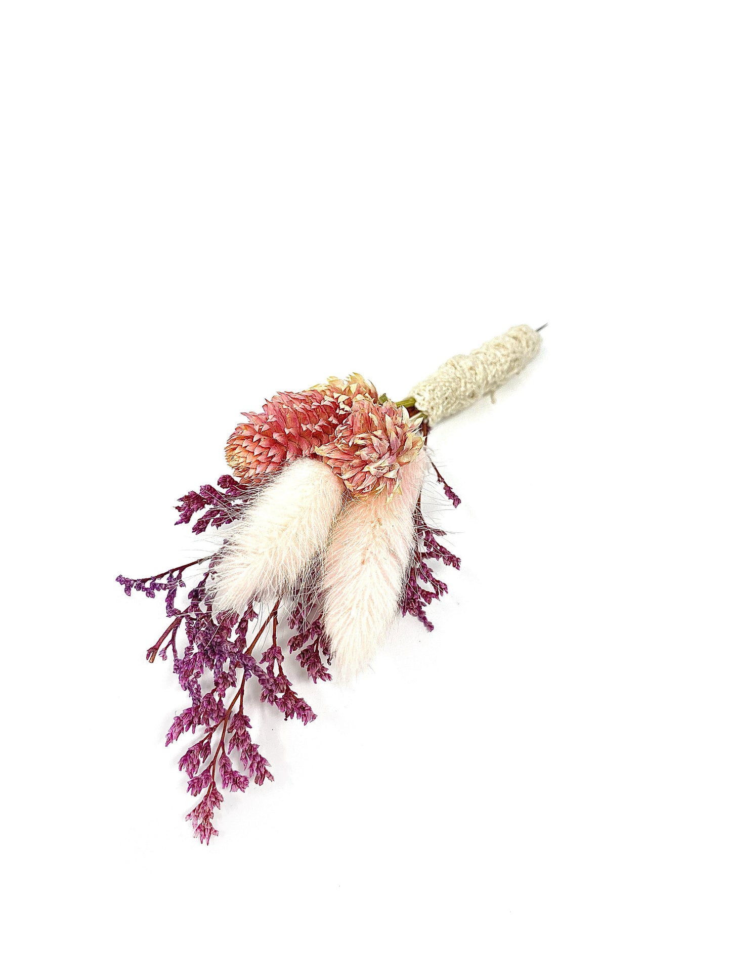 Boutonniere, Wedding Accessories, Dried Flowers, Preserved Floral, Bridal, Decor, Caspia, Bunny Tails, Pink and Purple
