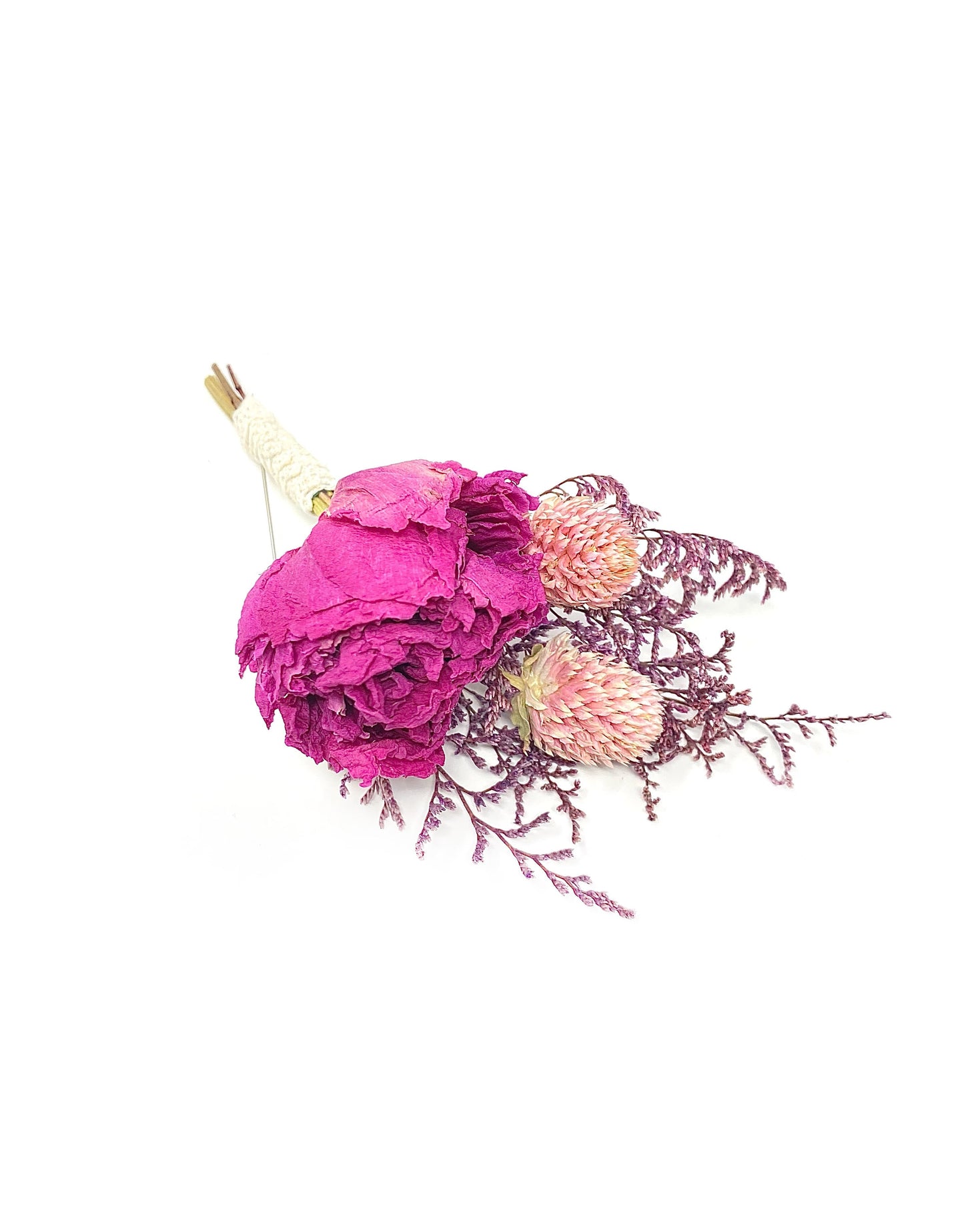Wedding Boutonniere, Dried Flowers, Preserved Floral, Peony, Decor, Bridal Accessories, Pink and Purple