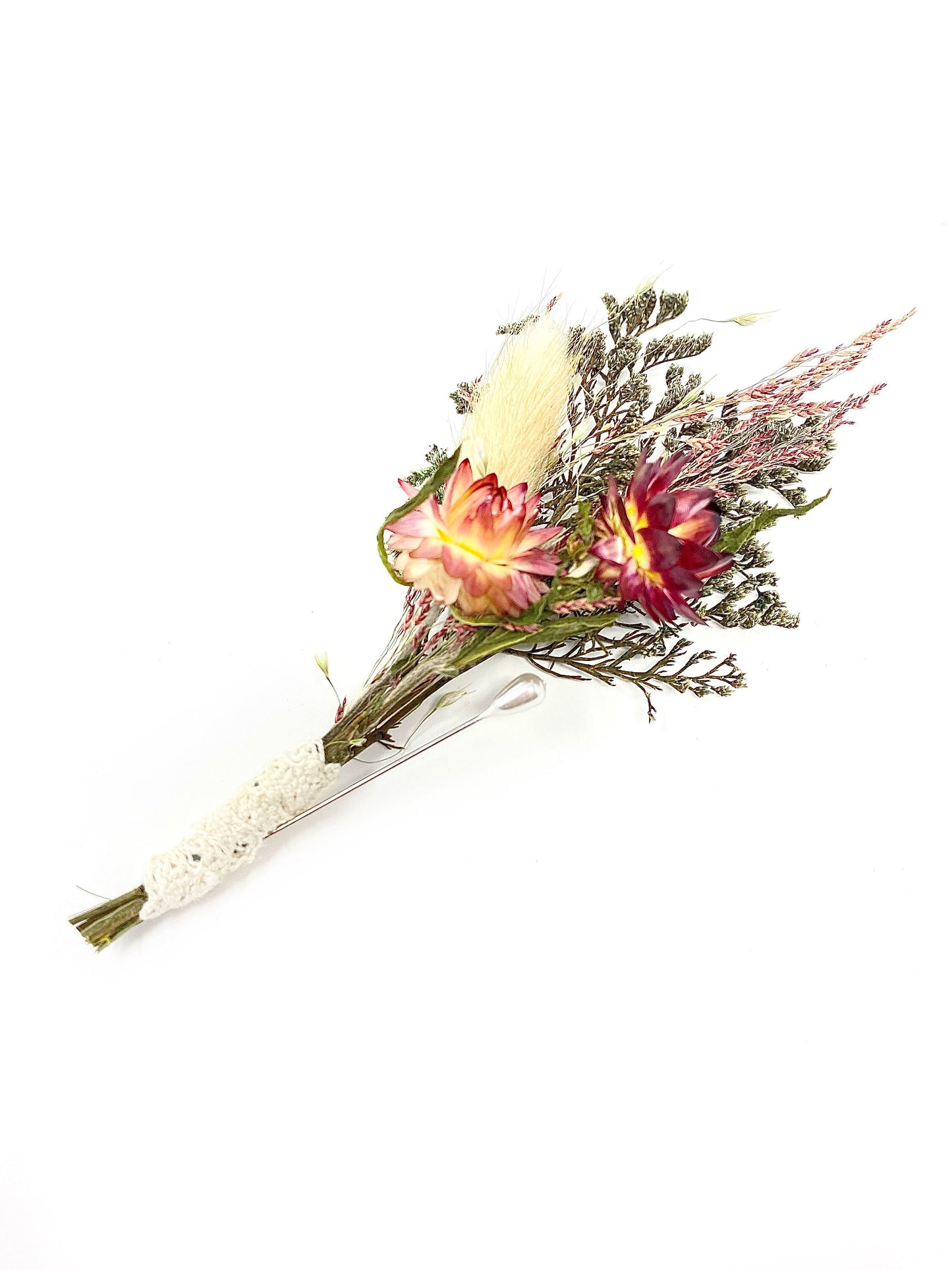 Wedding Boutonniere, Preserved Floral, Dried Flowers, Bridal Accessories, Decor, Strawflowers, Bunny Tails