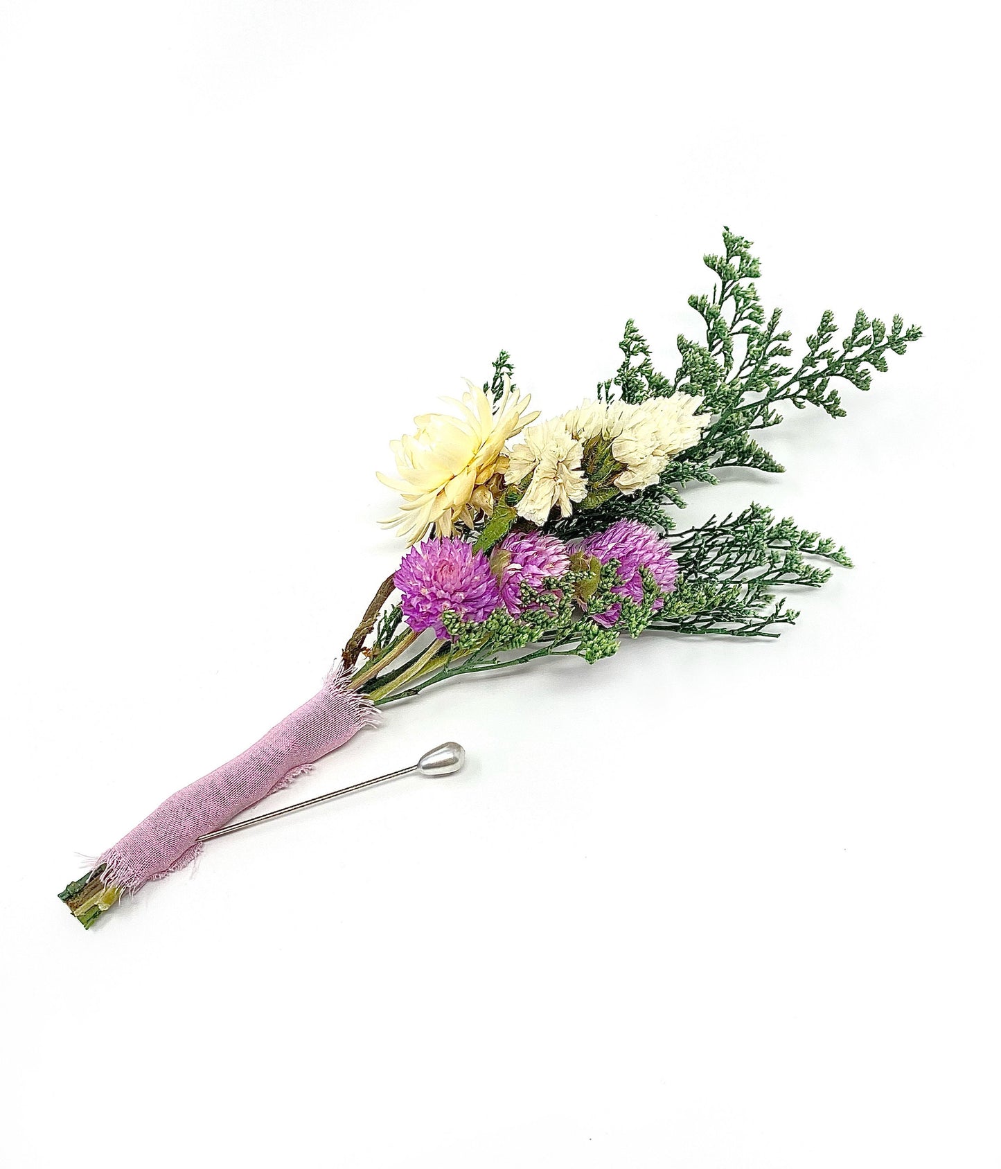 Boutonniere, Wedding Accessories, Dried Flowers, Preserved Floral, Bridal, Decor, Pink and White, Strawflowers, Green