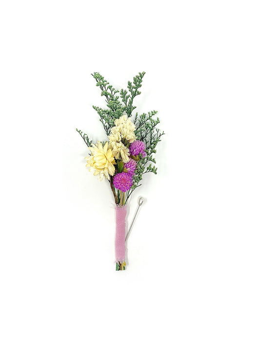 Boutonniere, Wedding Accessories, Dried Flowers, Preserved Floral, Bridal, Decor, Pink and White, Strawflowers, Green