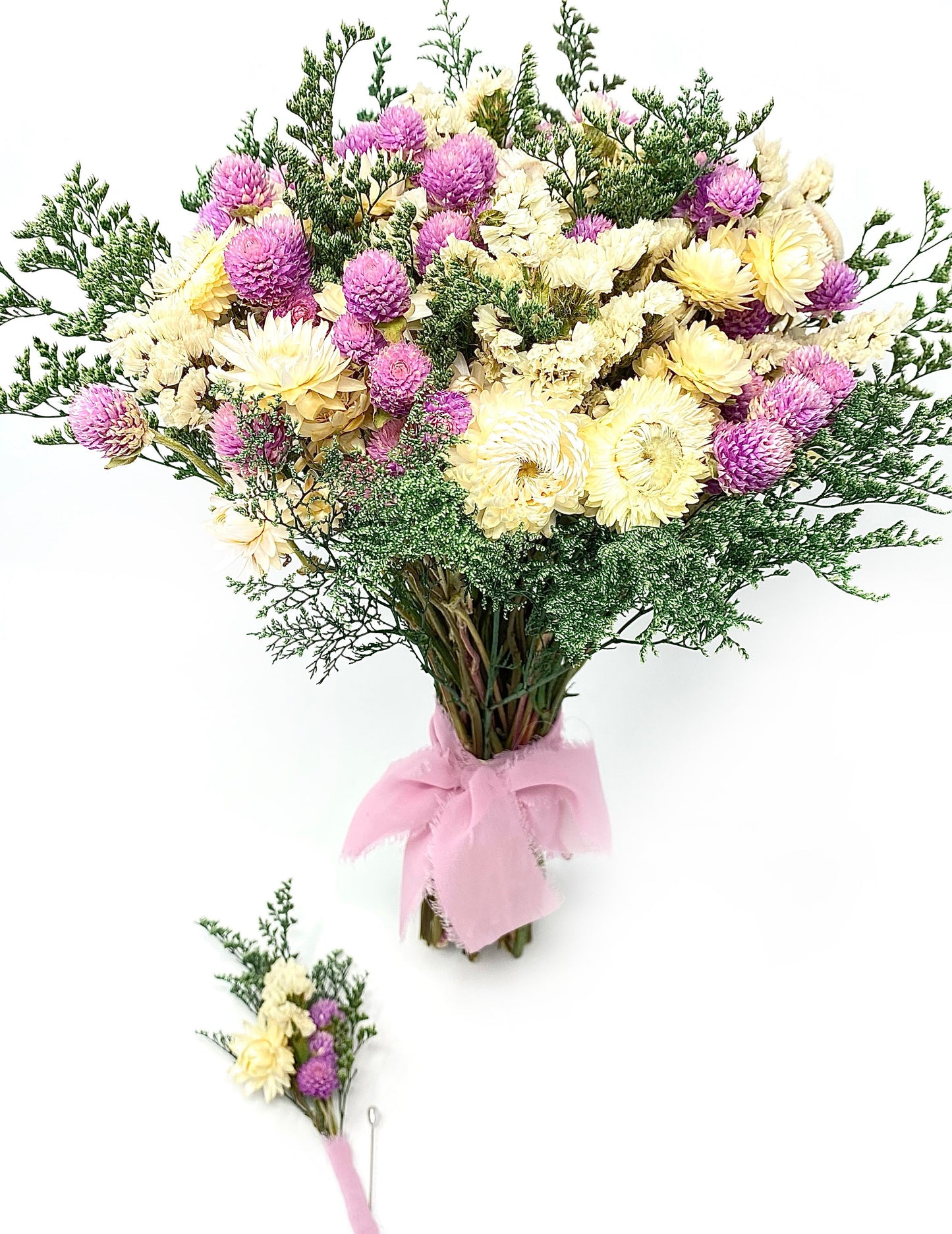 Pink Bouquet, Preserved Flowers, Dried Floral, Wedding, Spring, Strawflowers, Natural, Floral, Colorful, Bridesmaid, Pink and White