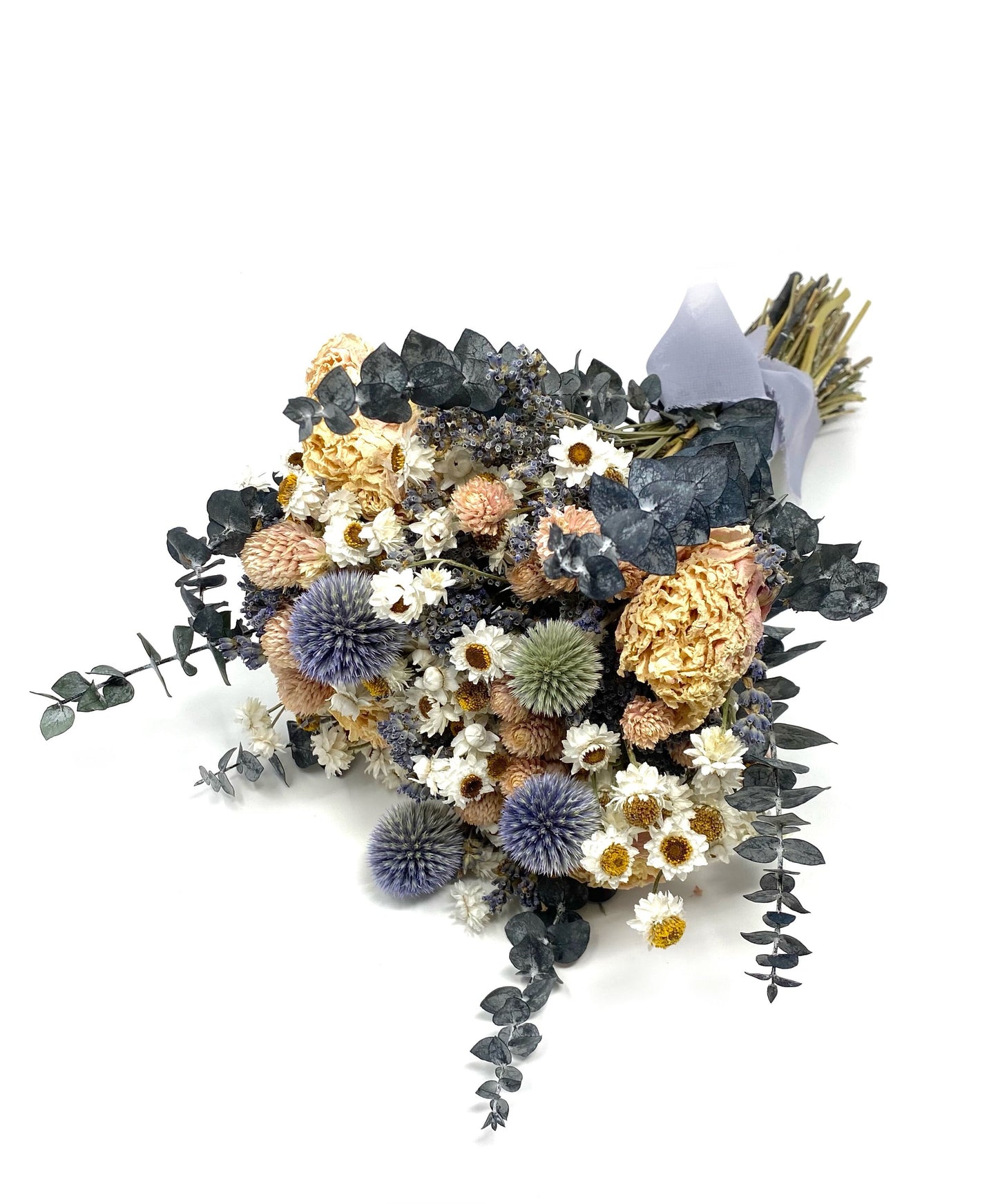 Summer Bouquet, Dusty Blue, Dried Wedding Bouquet, Peonies, Floral, Globe Thistle, Eucalyptus, Bridal, Nigella, Preserved Flowers, Lavender