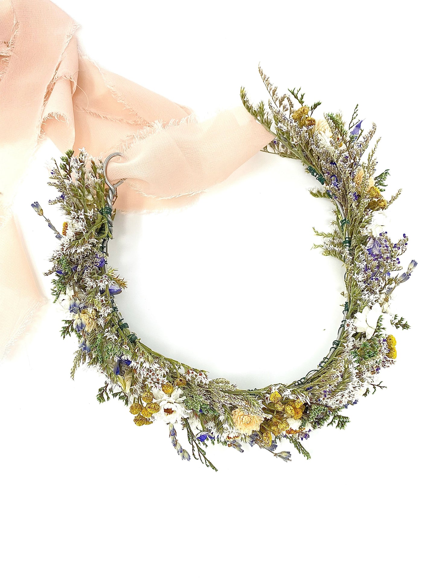 Wedding Head Wreath, Hair Accessory, Halo, Boho, Wild Flower, Floral, Dried Flowers, Simple, Rustic, Preserved, Ammobium, German Statice