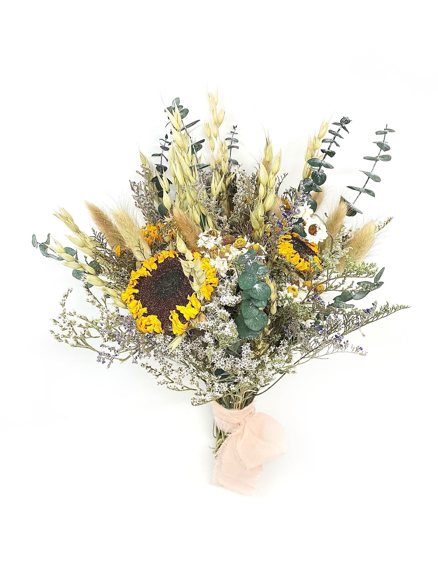 Sunflower Wedding bouquet, Dried Flowers, Summer, Fall, Wildflowers, Boho, Preserved, Floral, Eucalyptus, Bridal, German Statice