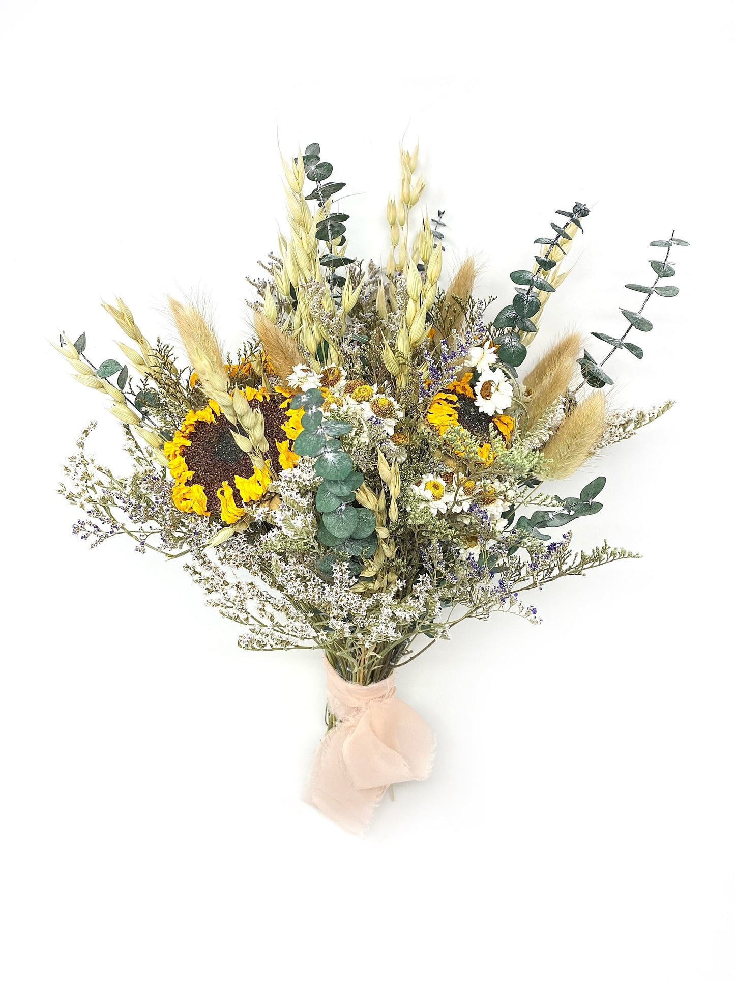 Sunflower Wedding bouquet, Dried Flowers, Summer, Fall, Wildflowers, Boho, Preserved, Floral, Eucalyptus, Bridal, German Statice