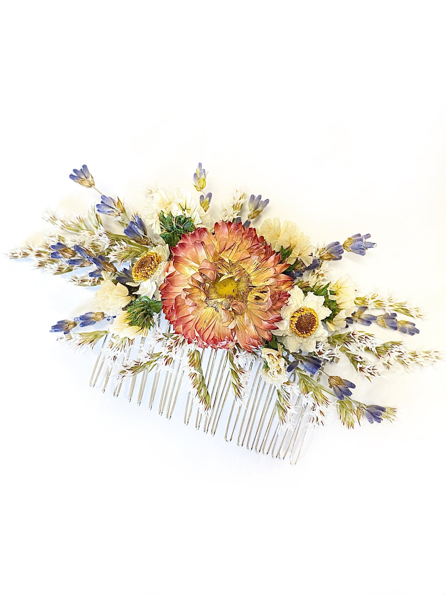 Hair Comb, Dried Flowers, Preserved Flowers, Floral Comb, Hair Clip, Hair Accessories, Wedding Accessory, Simple, Orange, Corsage, Prom
