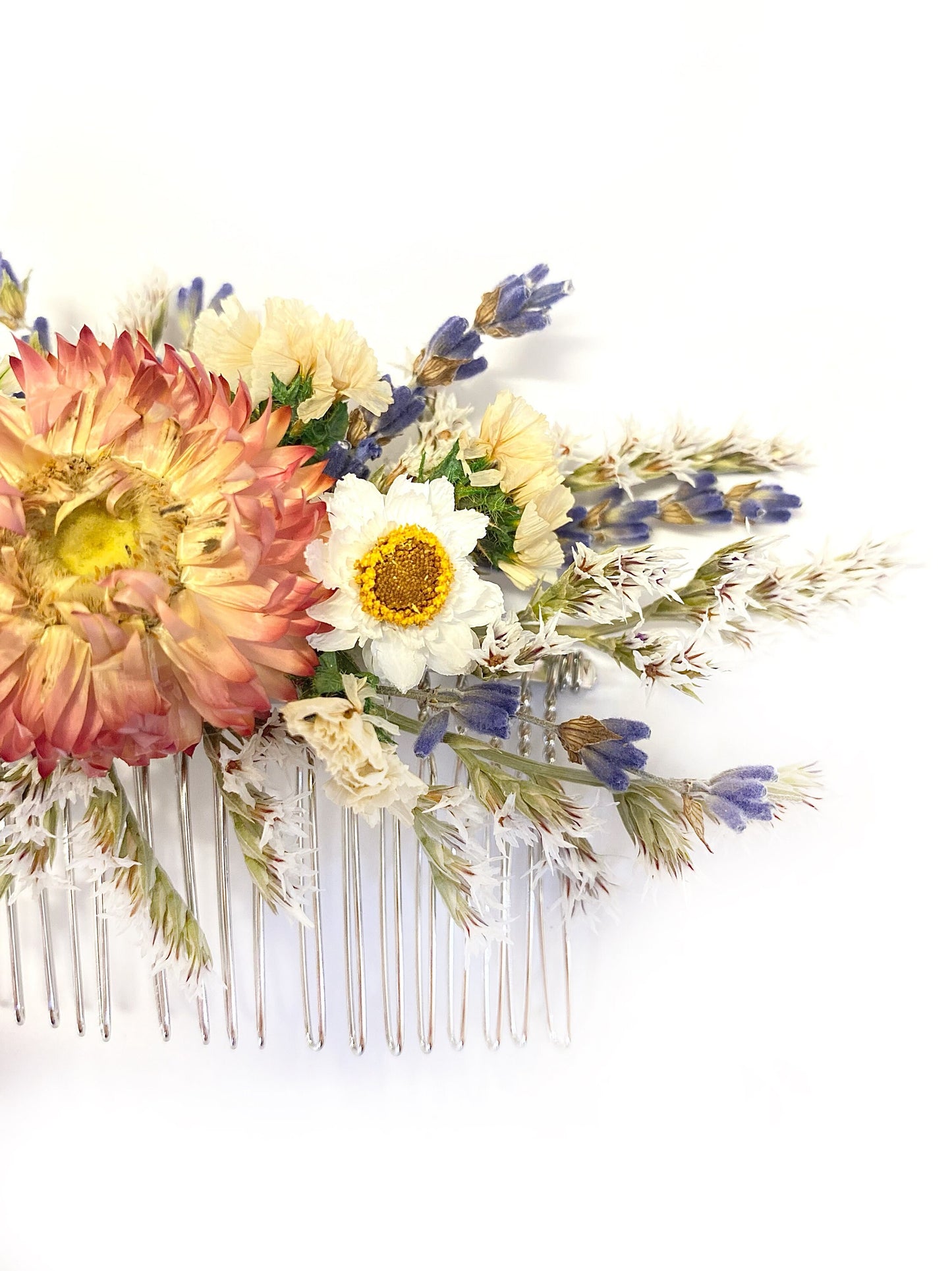 Hair Comb, Dried Flowers, Preserved Flowers, Floral Comb, Hair Clip, Hair Accessories, Wedding Accessory, Simple, Orange, Corsage, Prom