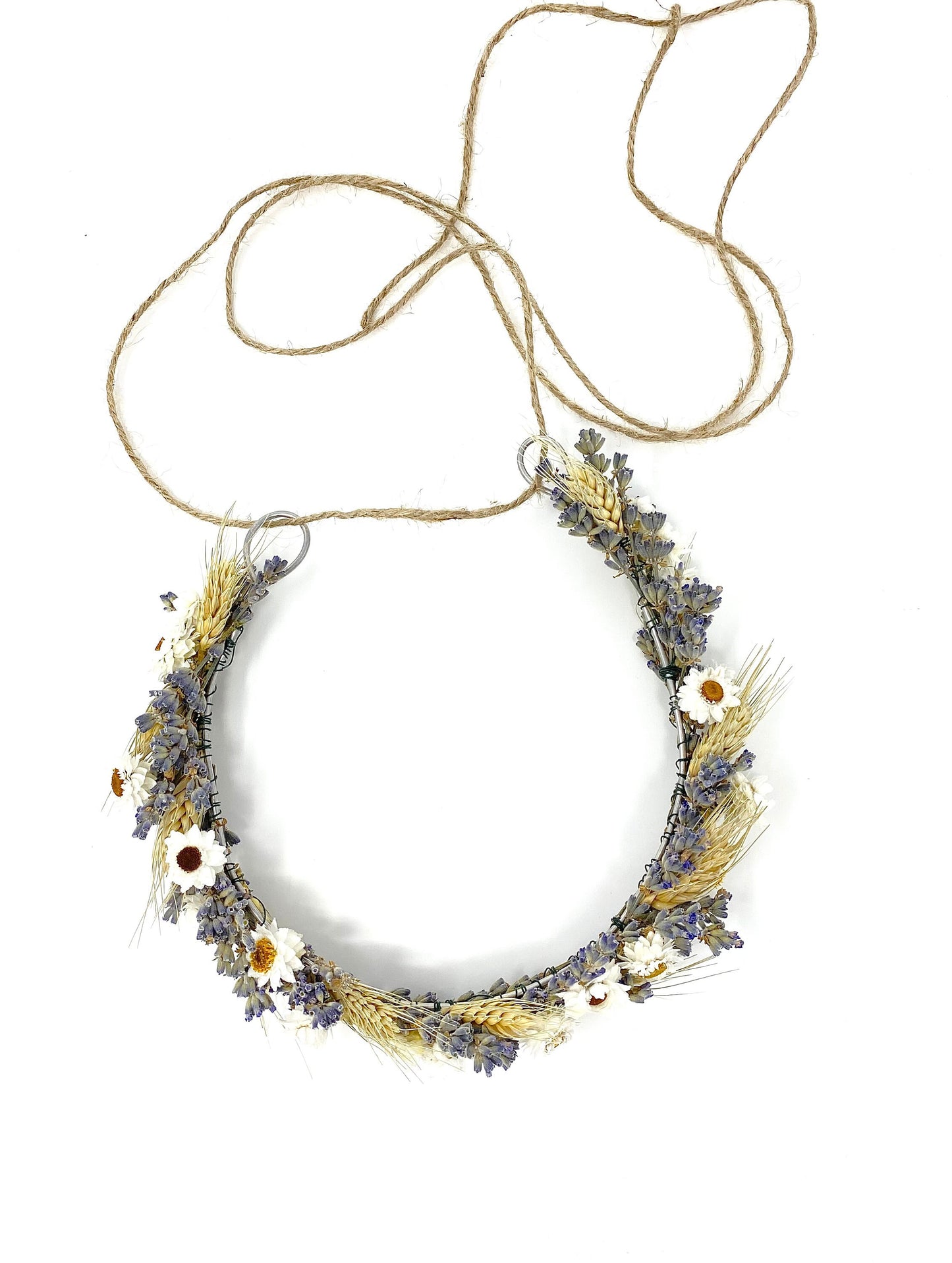 Wedding Head Wreath, Hair Accessory, Floral, Dried Flowers, Simple, Rustic, Preserved, Lavender, Ammobium, Blond Wheat