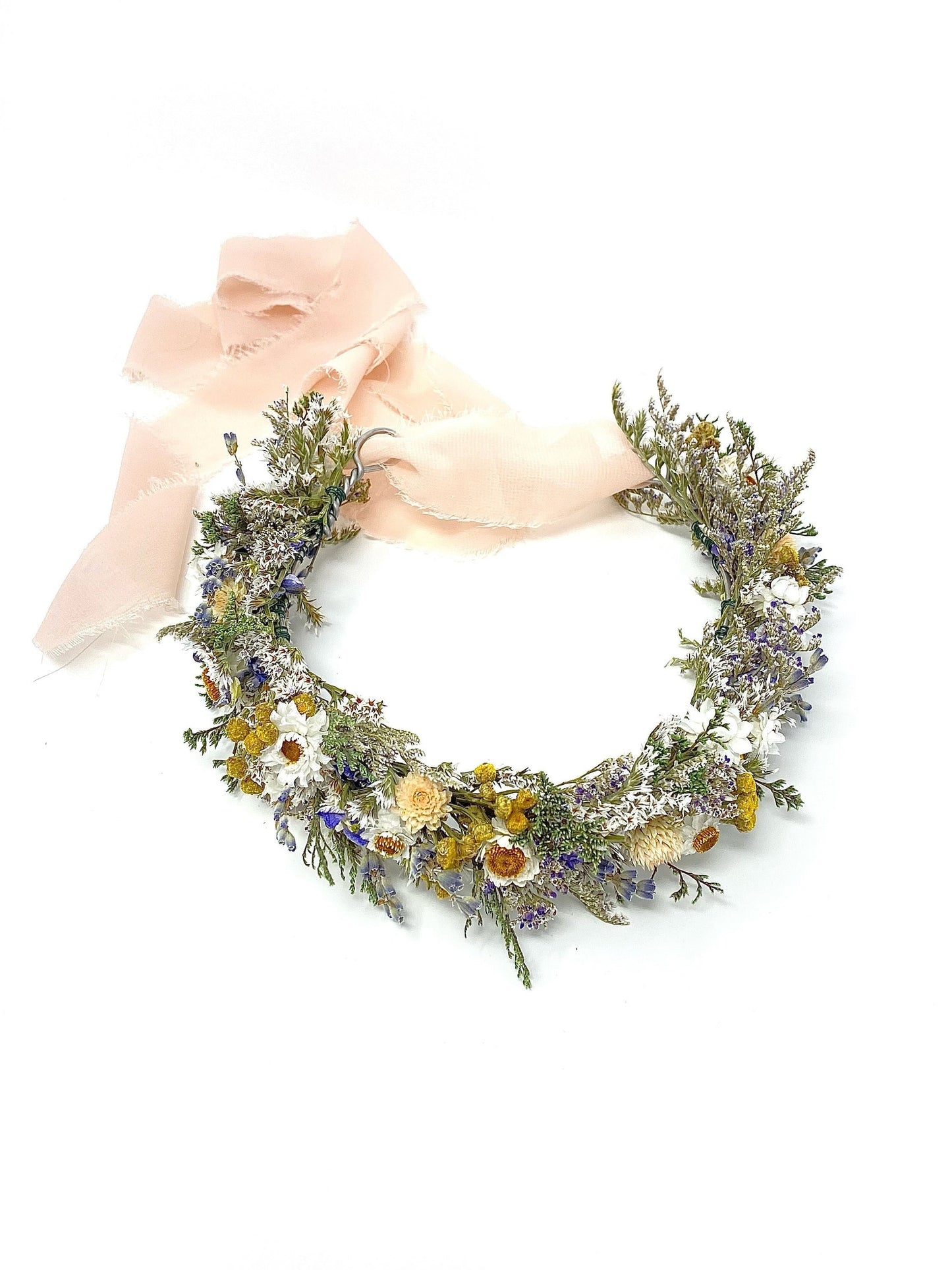 Wedding Head Wreath, Hair Accessory, Halo, Boho, Wild Flower, Floral, Dried Flowers, Simple, Rustic, Preserved, Ammobium, German Statice