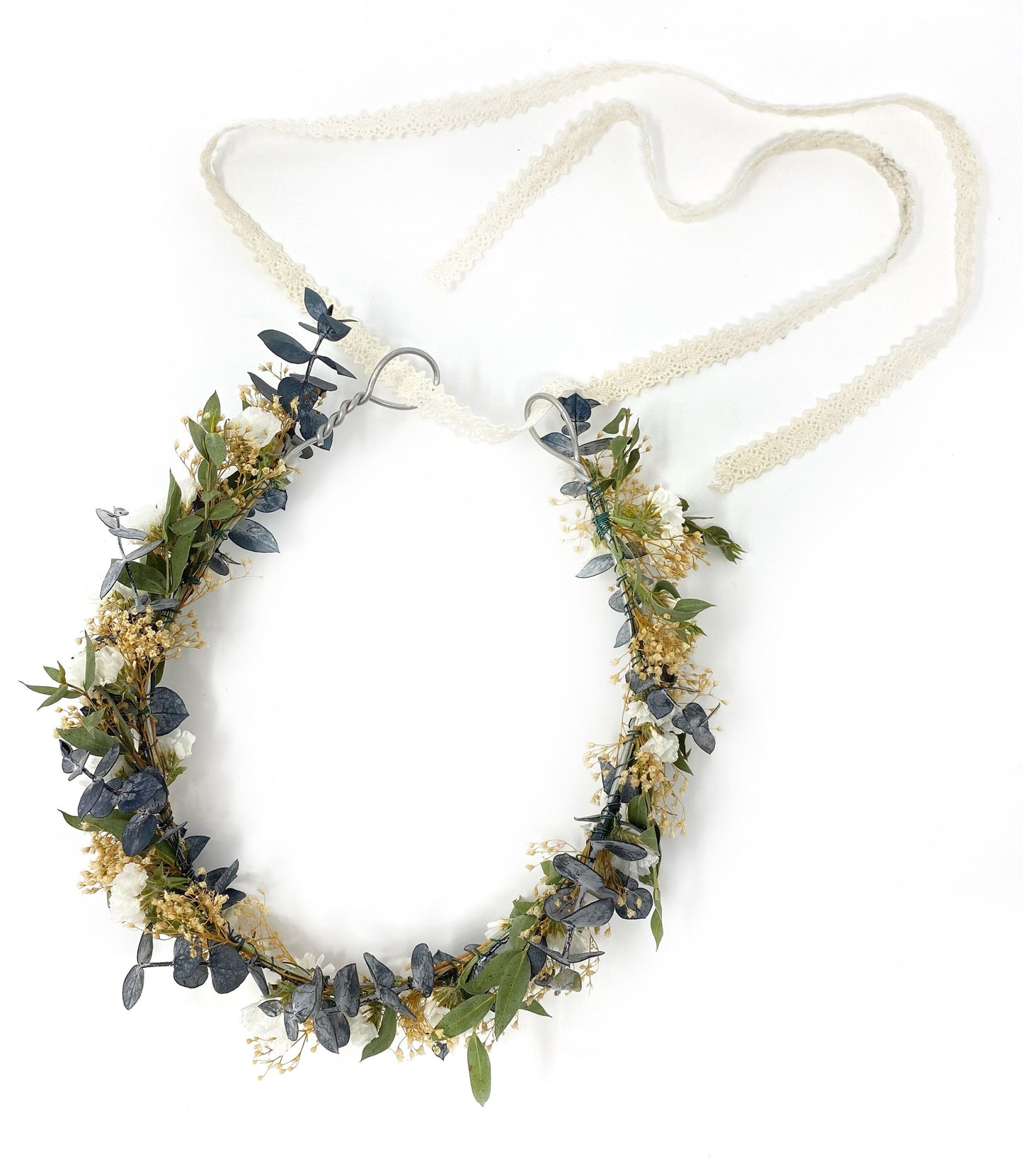 Wedding Head Wreath, Hair Accessory, Halo, Boho, Wild Flower, Floral, Dried Flowers, Simple, Rustic, Preserved, Greenery, Blue, Green