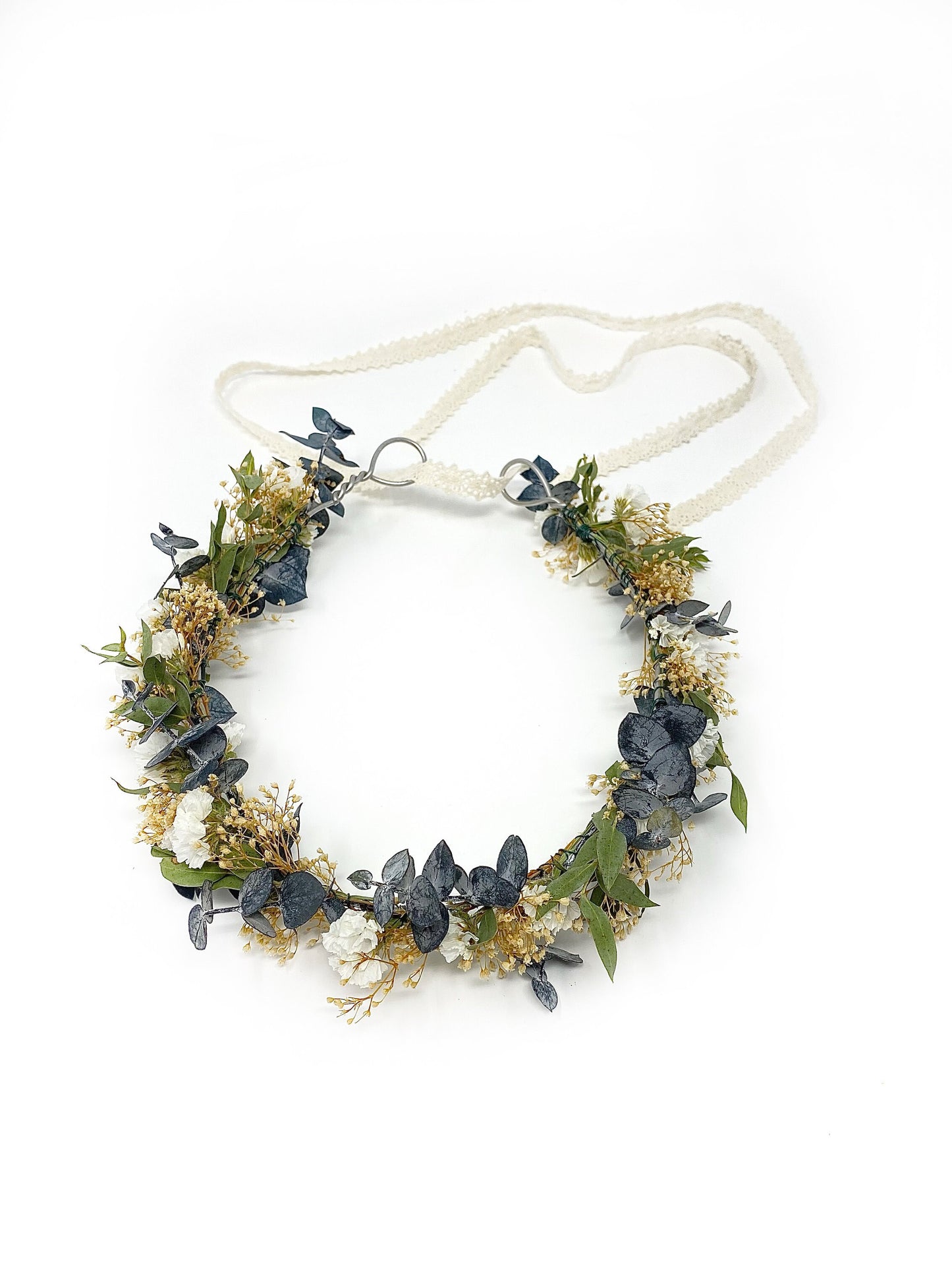 Wedding Head Wreath, Hair Accessory, Halo, Boho, Wild Flower, Floral, Dried Flowers, Simple, Rustic, Preserved, Greenery, Blue, Green