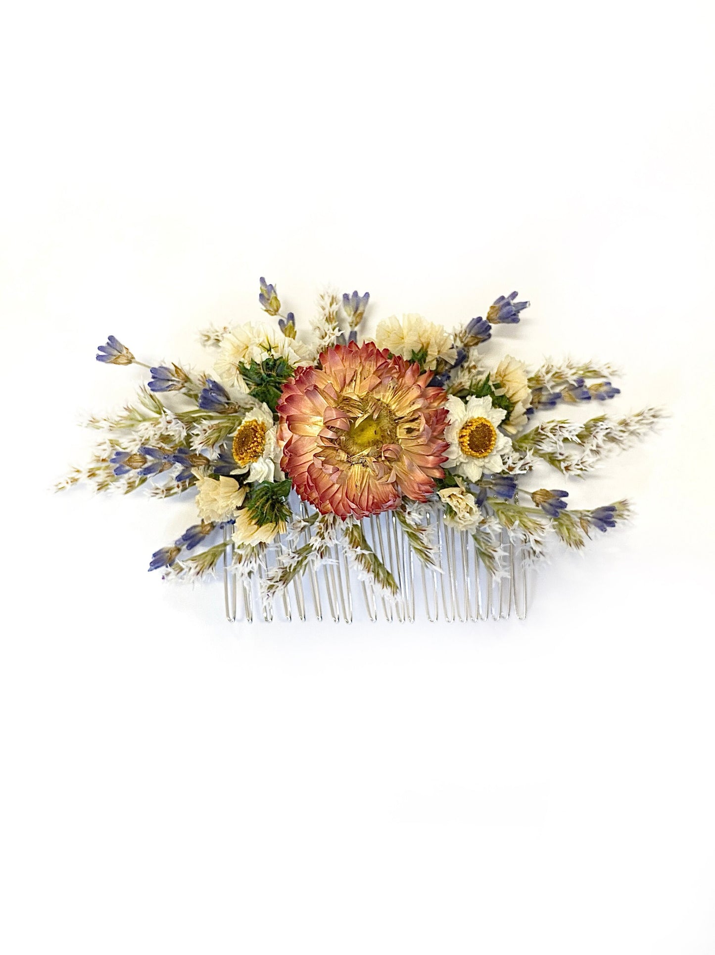 Hair Comb, Dried Flowers, Preserved Flowers, Floral Comb, Hair Clip, Hair Accessories, Wedding Accessory, Simple, Orange, Corsage, Prom