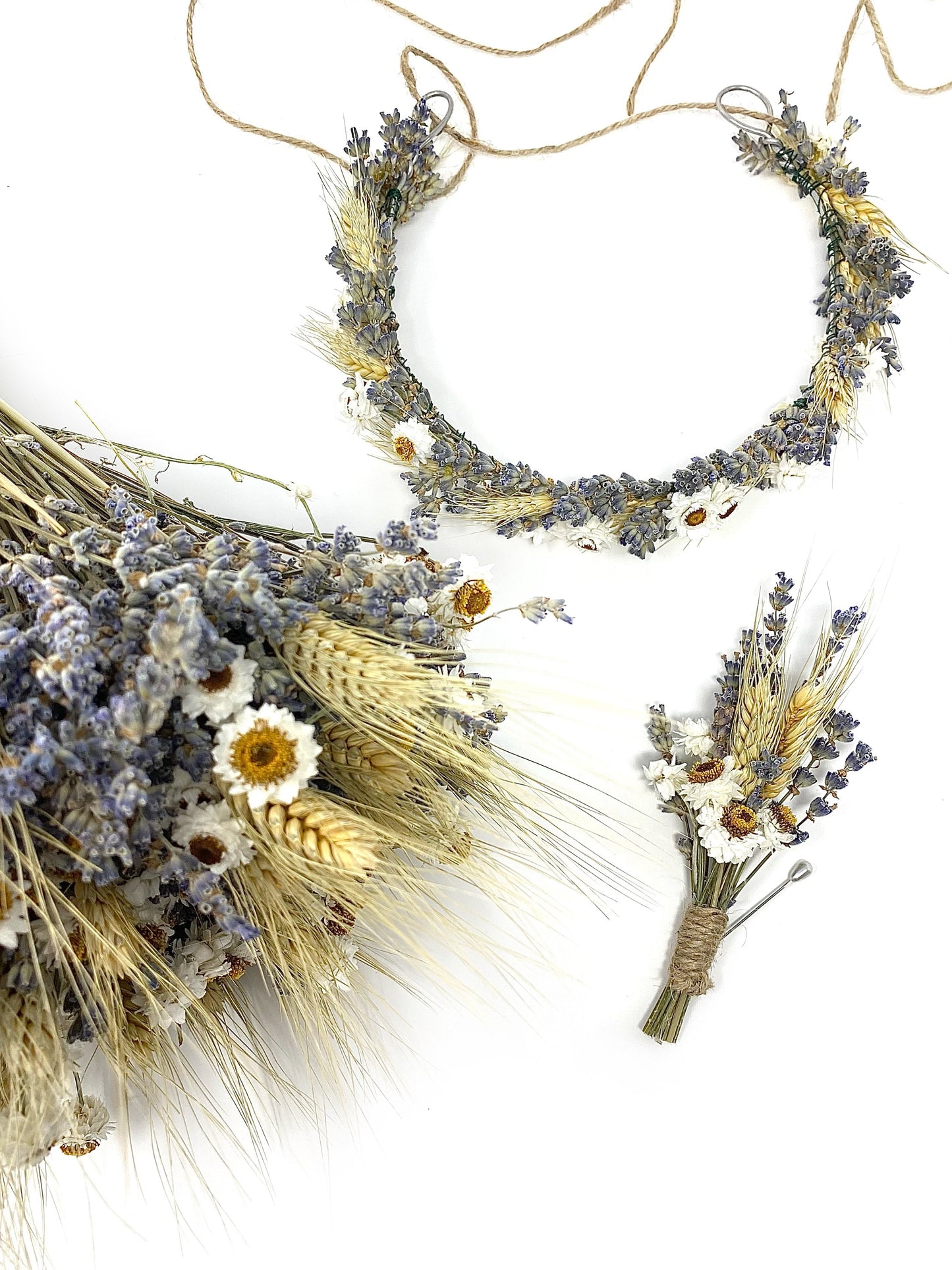 Wedding Bouquet, Lavender, Wheat, Country, Rustic, Bridal, Ammobium, Preserved Flowers, Dried Flower Bouquet, Summer