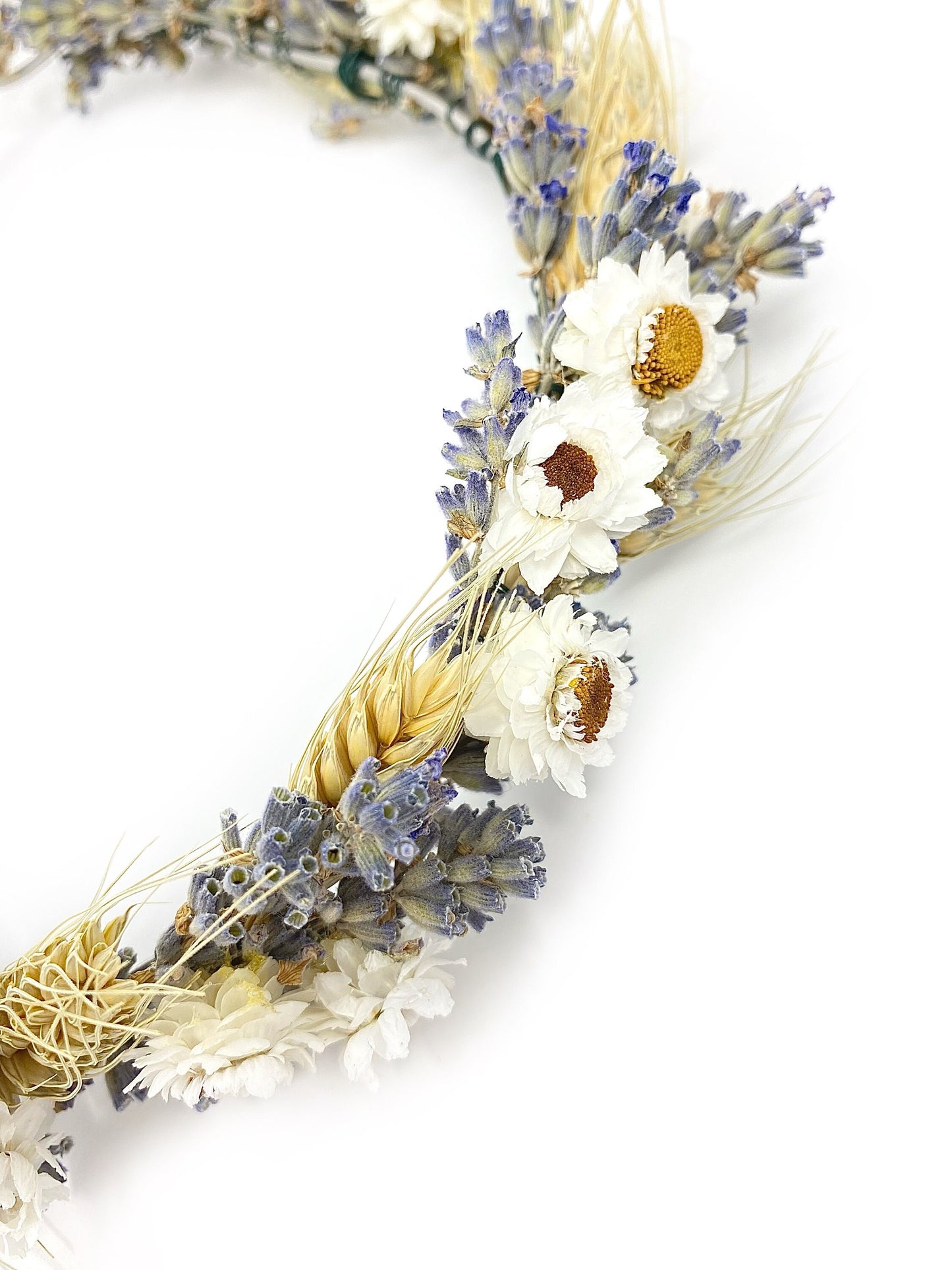 Wedding Head Wreath, Hair Accessory, Floral, Dried Flowers, Simple, Rustic, Preserved, Lavender, Ammobium, Blond Wheat