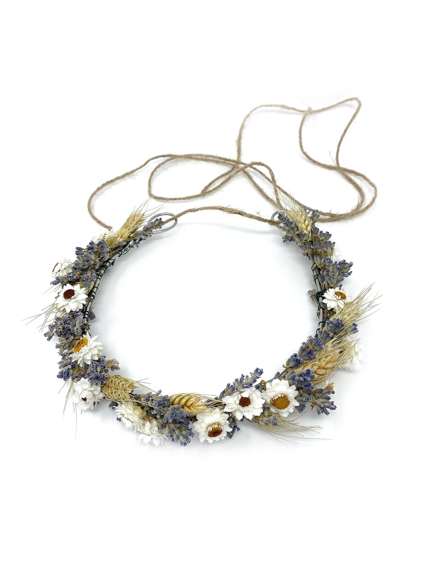 Wedding Head Wreath, Hair Accessory, Floral, Dried Flowers, Simple, Rustic, Preserved, Lavender, Ammobium, Blond Wheat