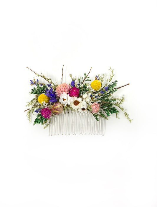 Colorful Hair Comb, Summer Hair Pins, Dried flowers, Preserved, Floral Comb, Clip, Wedding, Corsage, Prom, Bridal, Pink, Blue, Yellow, Green