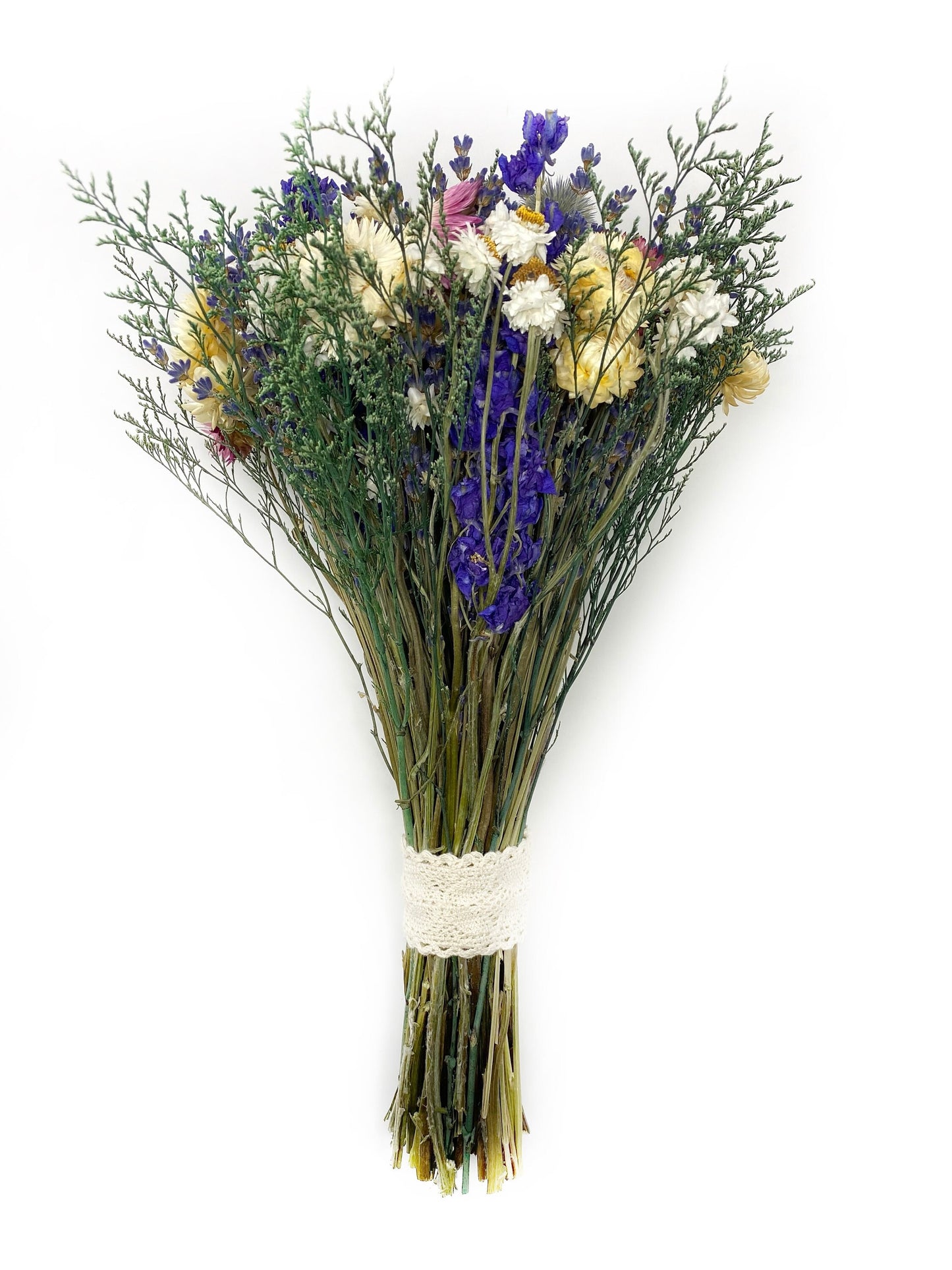 Wedding Bouquet, Dried Flowers, Strawflowers, Bridal, Lavender, Globe Thistles, Preserved Florals, Ammobium, Caspia