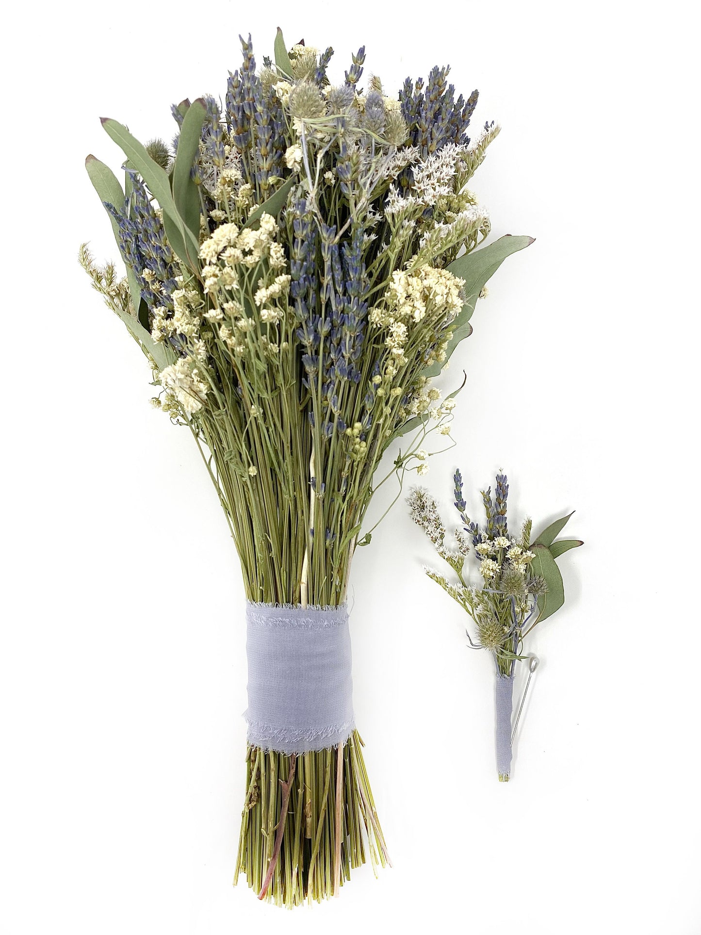 Wedding Bouquet, Dried Flowers, Preserved Floral, Bridal, Natural, Lavender, Bridesmaid, White and Blue, Greenery, Simple, Gift
