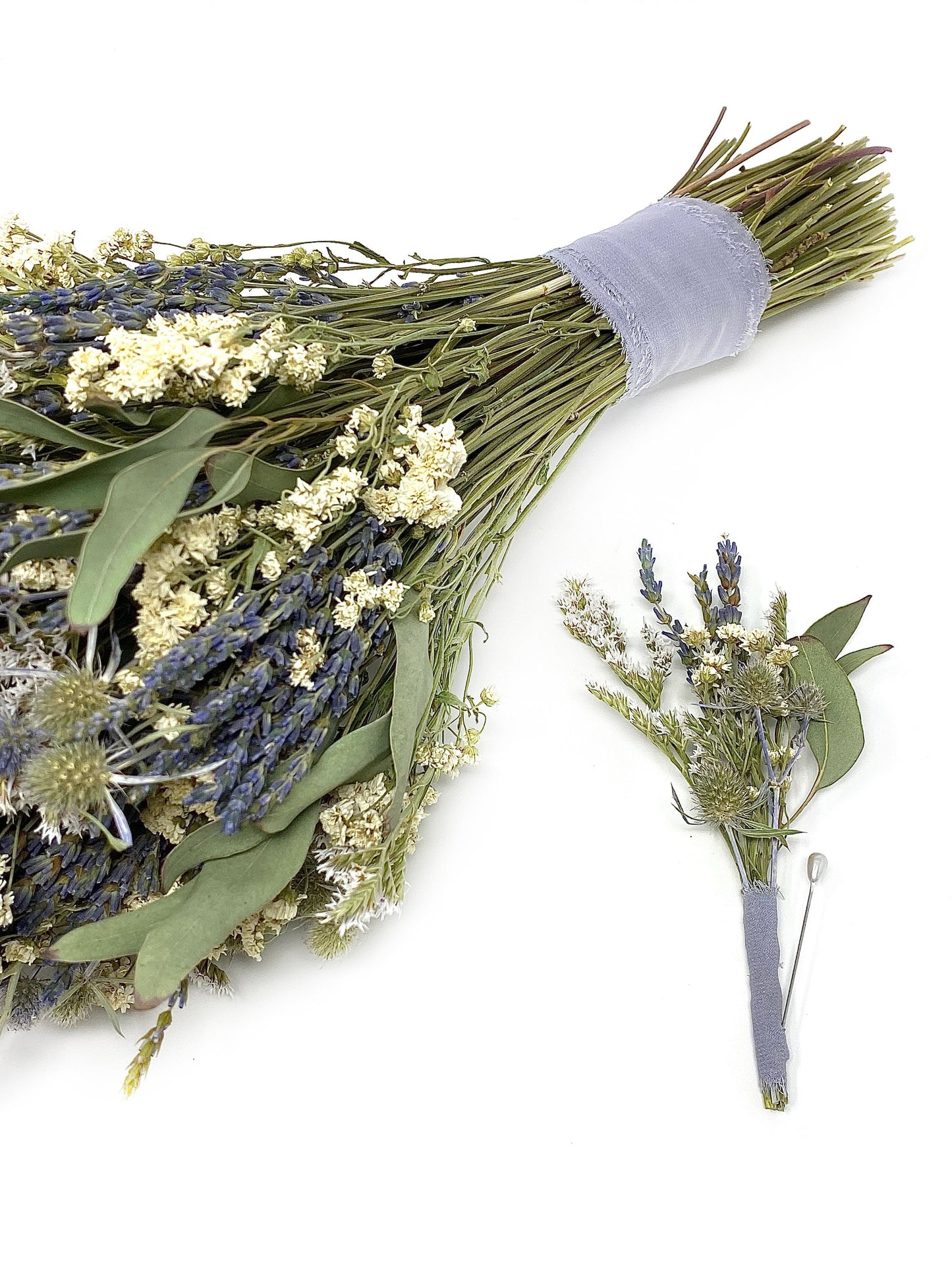 Wedding Bouquet, Dried Flowers, Preserved Floral, Bridal, Natural, Lavender, Bridesmaid, White and Blue, Greenery, Simple, Gift