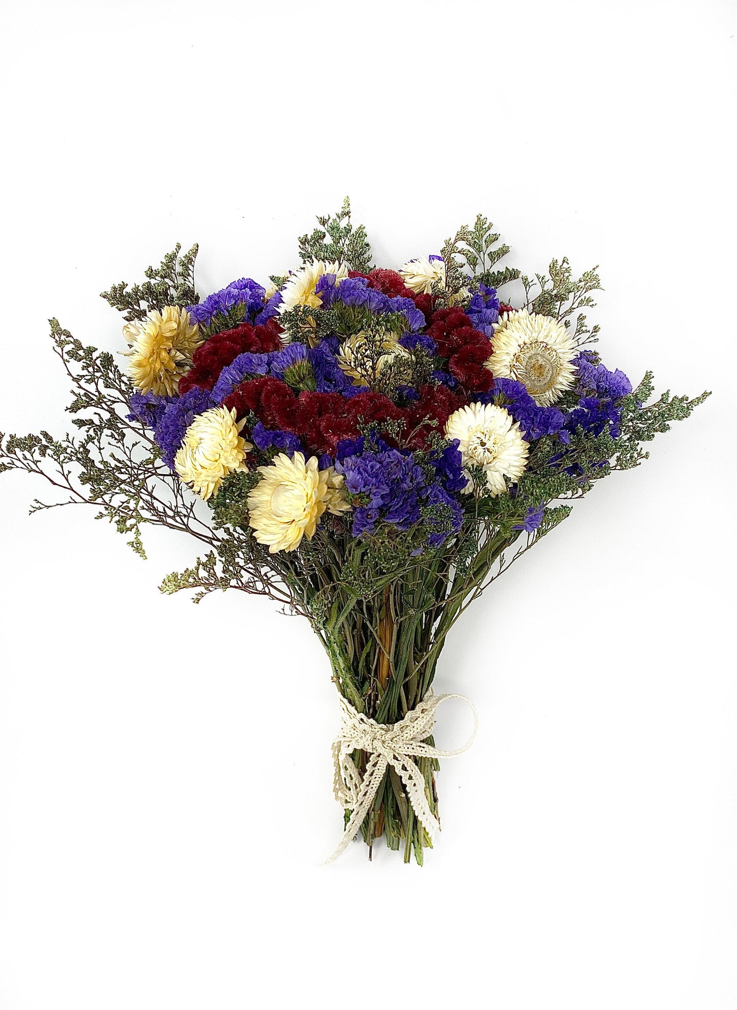 Dried Bouquet, Wedding Bouquet, Preserved Floral, Decoration, Bridal, House Decor, White and Green, Purple, Red, Strawflowers