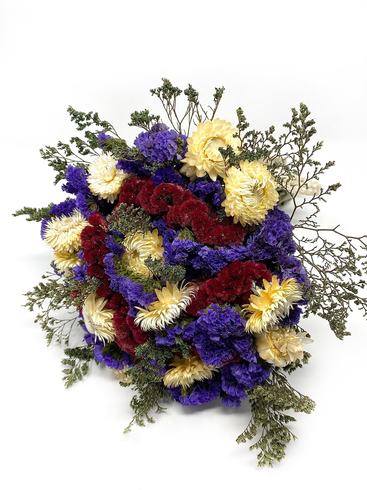Dried Bouquet, Wedding Bouquet, Preserved Floral, Decoration, Bridal, House Decor, White and Green, Purple, Red, Strawflowers