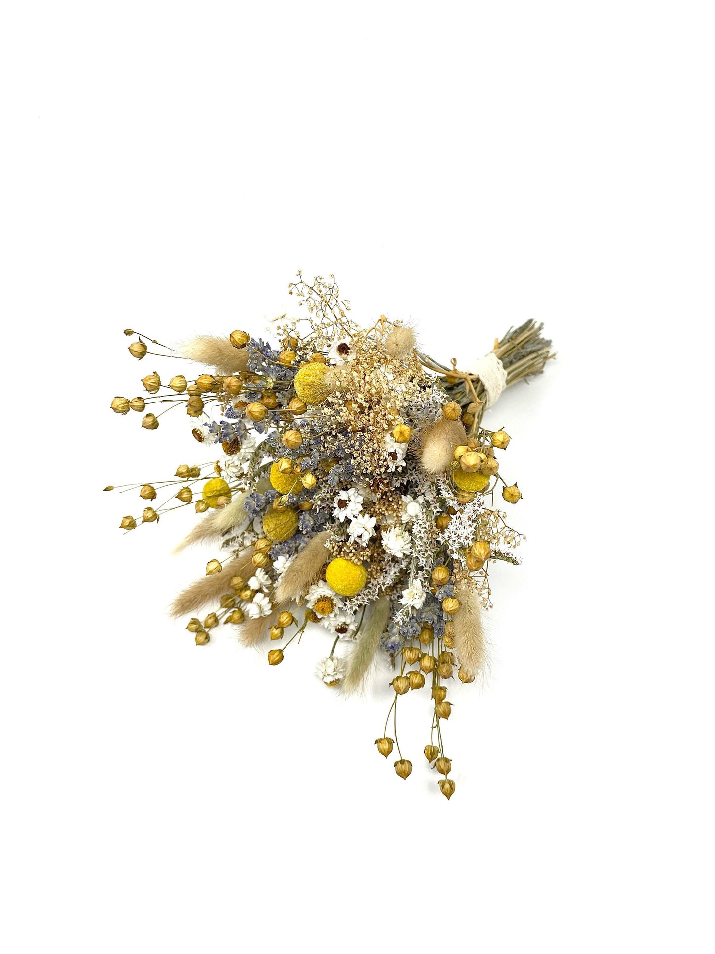 Wedding Bouquet, Fall Decor, Throw bouquet, Lavender, Ammobium, Yellow, Purple, Bunny Tails, German Statice, Bridal, Dried Flowers, Natural