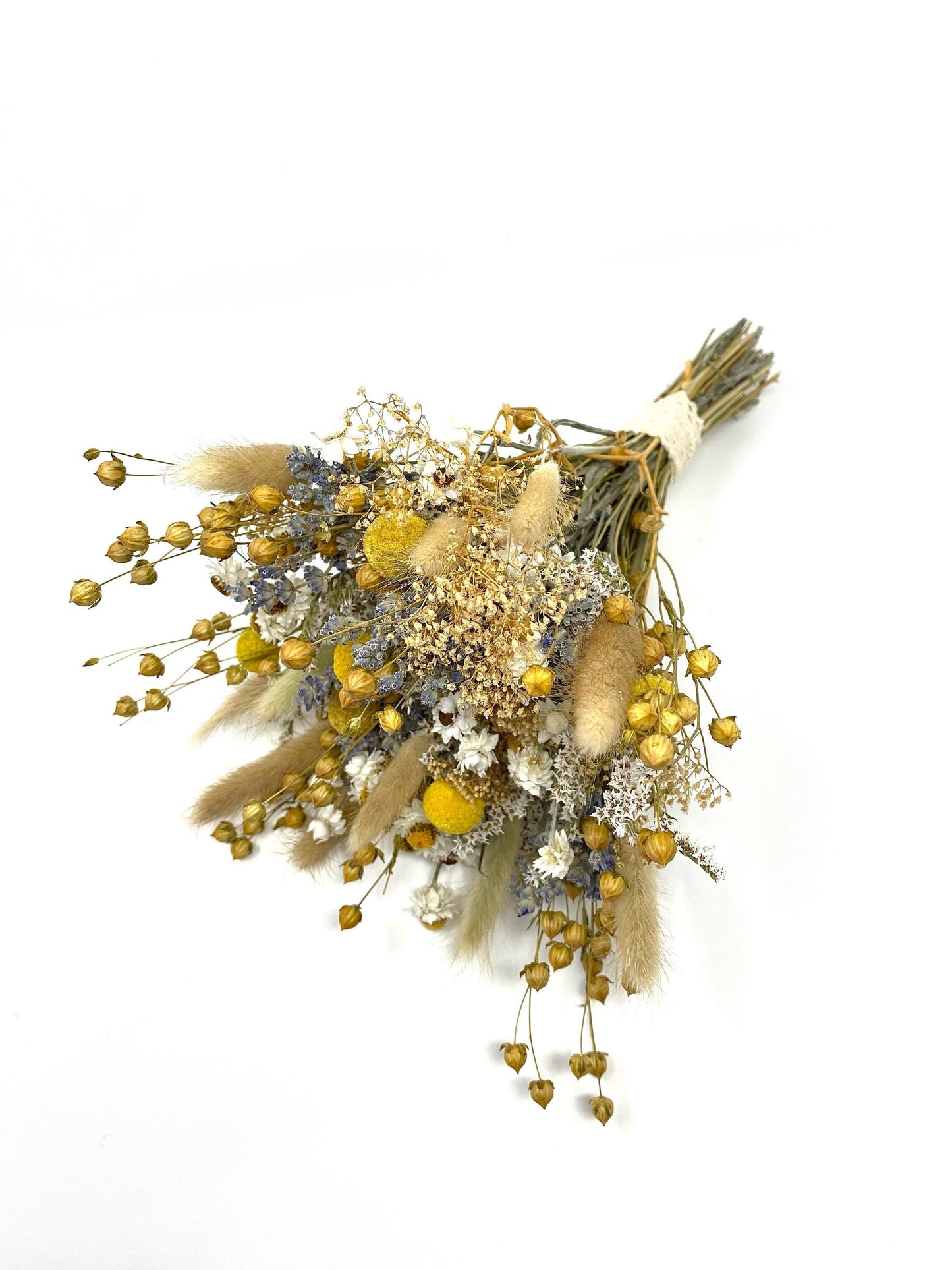 Wedding Bouquet, Fall Decor, Throw bouquet, Lavender, Ammobium, Yellow, Purple, Bunny Tails, German Statice, Bridal, Dried Flowers, Natural