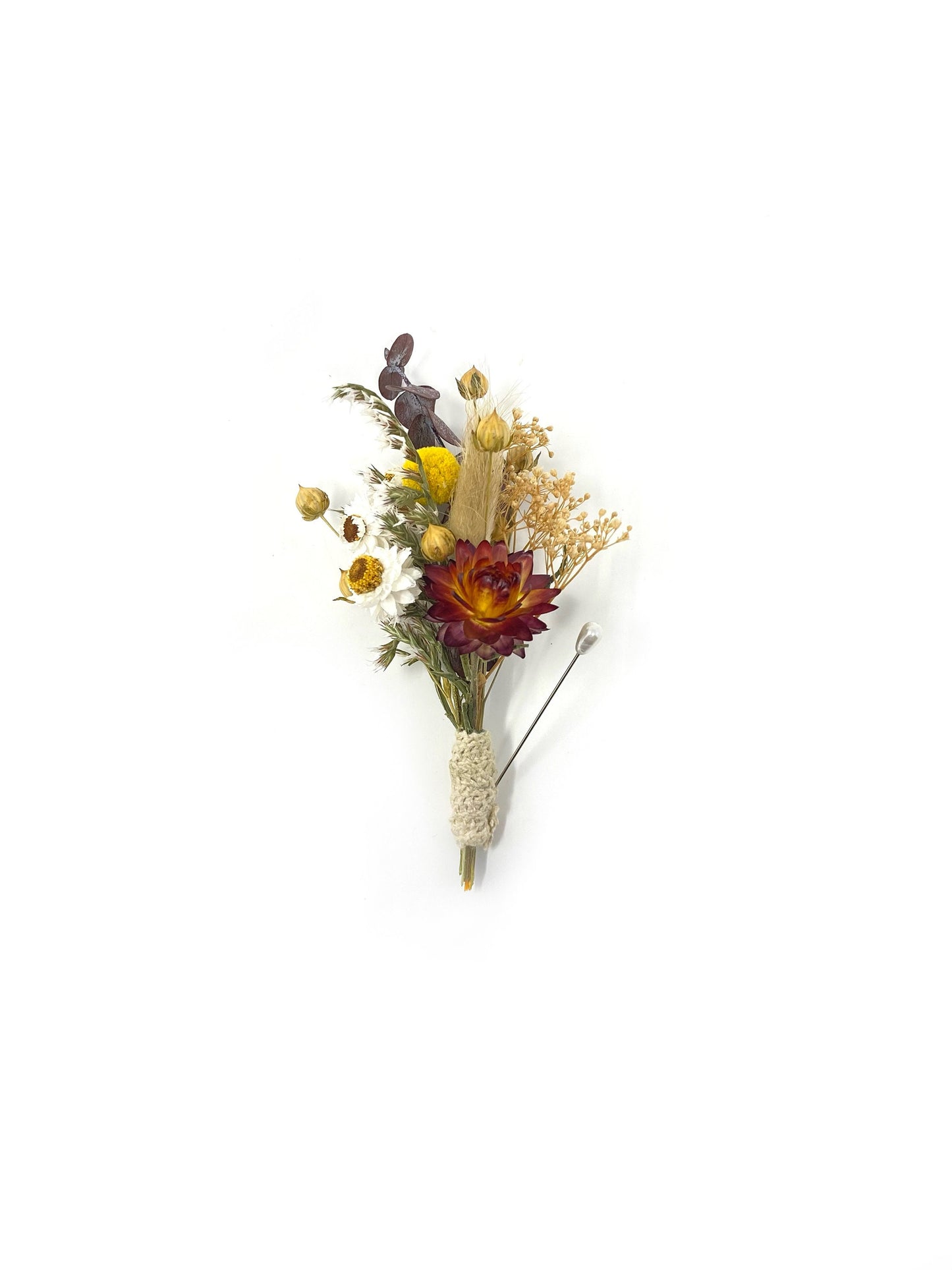 Wedding Bouquet, Fall, Dried Flowers, Preserved Floral, Rustic, Ammobium, bunny tails, Bridal, Red, Throw Bouquet, Strawflowers, Yellow