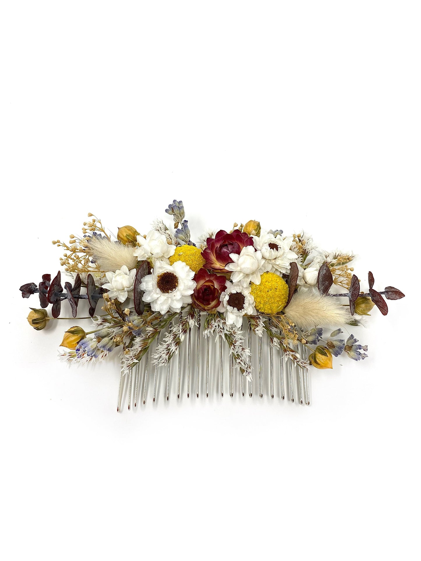 Hair Comb, Fall Hair Pins, Dried flowers, Preserved, Floral Comb, Clip, Wedding, Corsage, Prom, Bridal, Red, White, Yellow, Summer