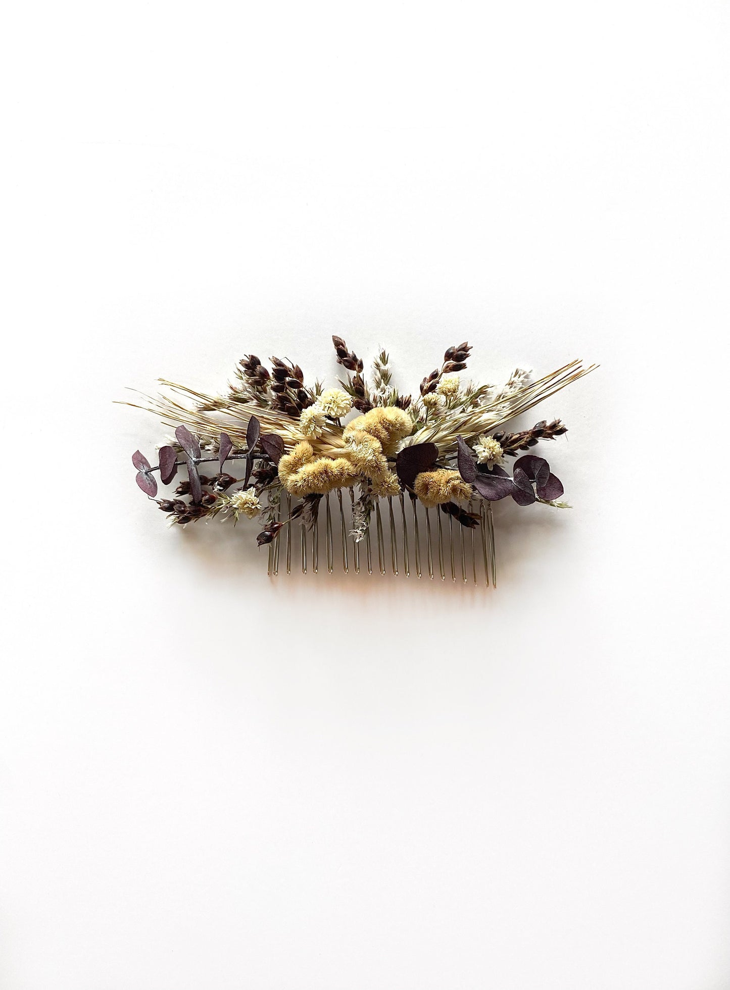 Wedding Bouquet, preserved flowers, eucalyptus, Cream, Coxcomb, Black Wheat, Black Sorghum, bridal