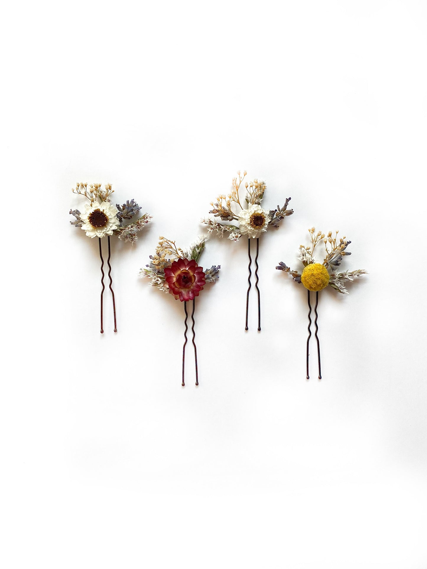 Hair Comb, Fall Hair Pins, Dried flowers, Preserved, Floral Comb, Clip, Wedding, Corsage, Prom, Bridal, Red, White, Yellow, Summer