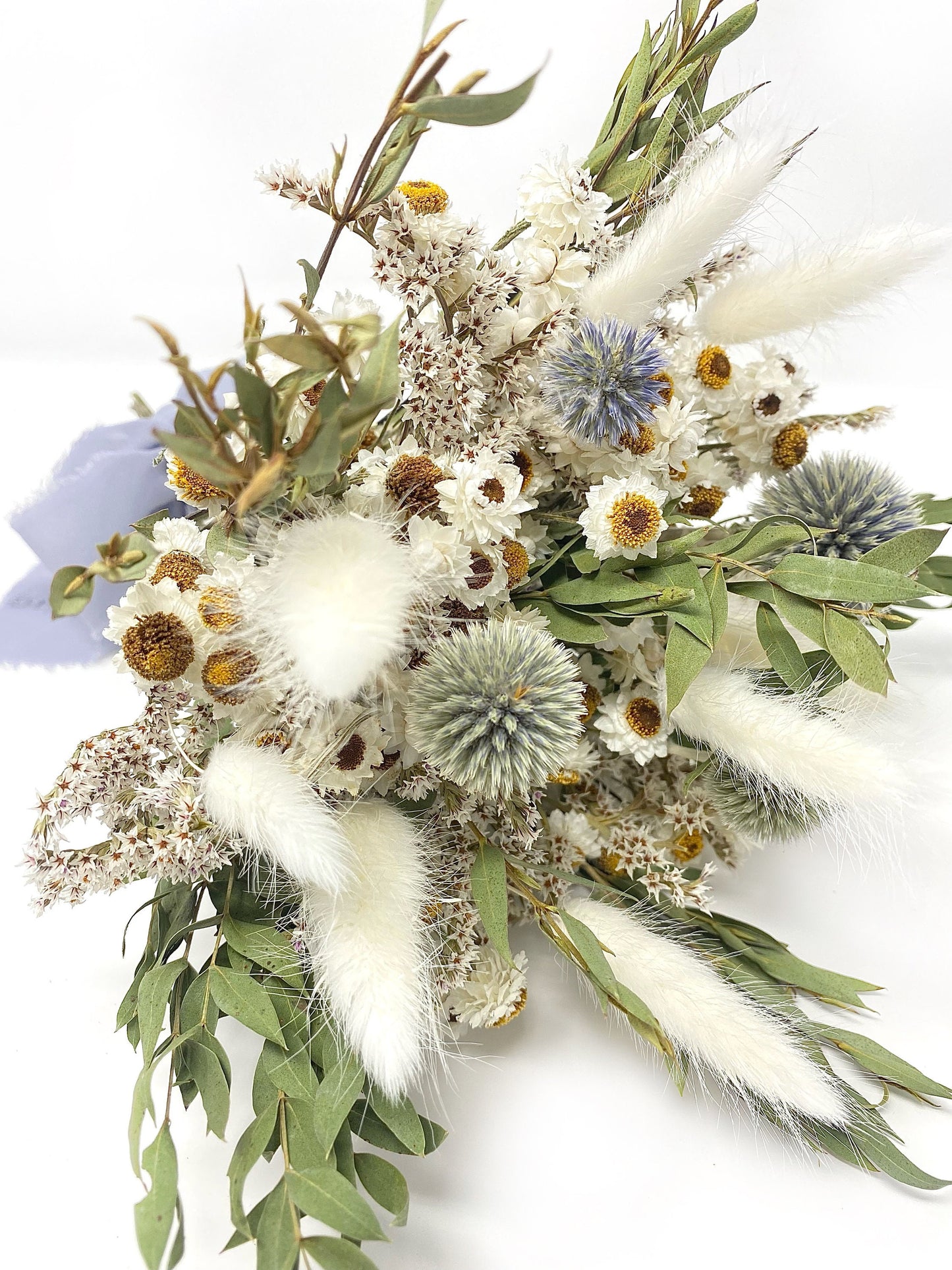 Wedding Bouquet, Dried Flowers, Preserved Floral, Rustic, Ammobium, bunny tails, Bridal, Winter, Throw Bouquet, Spring, Blue and White