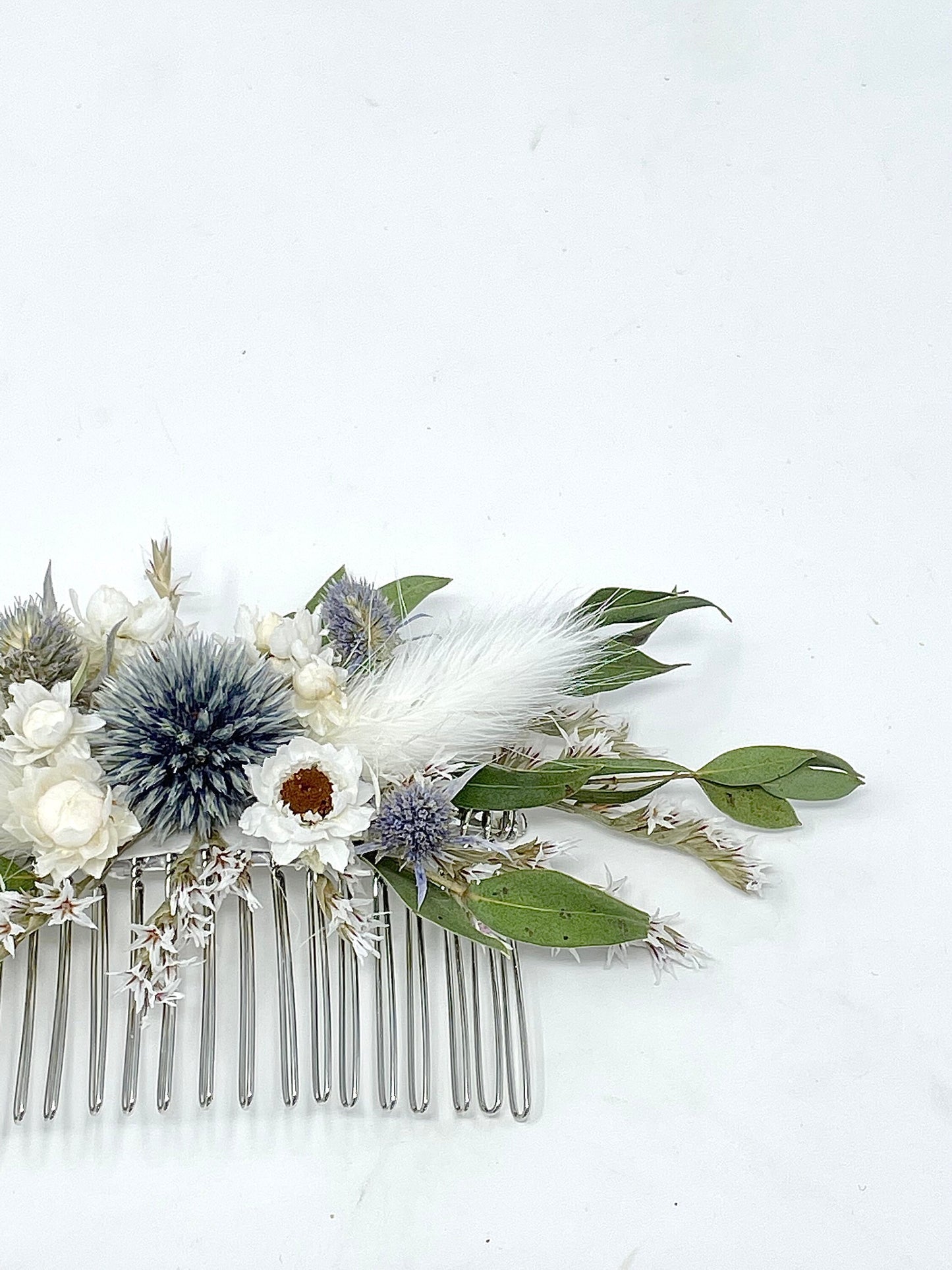 Hair Comb, Winter Hair Pins, Dried flowers, Preserved, Floral Comb, Clip, Wedding, Corsage, Prom, Bridal, Blue, White, Green, Summer
