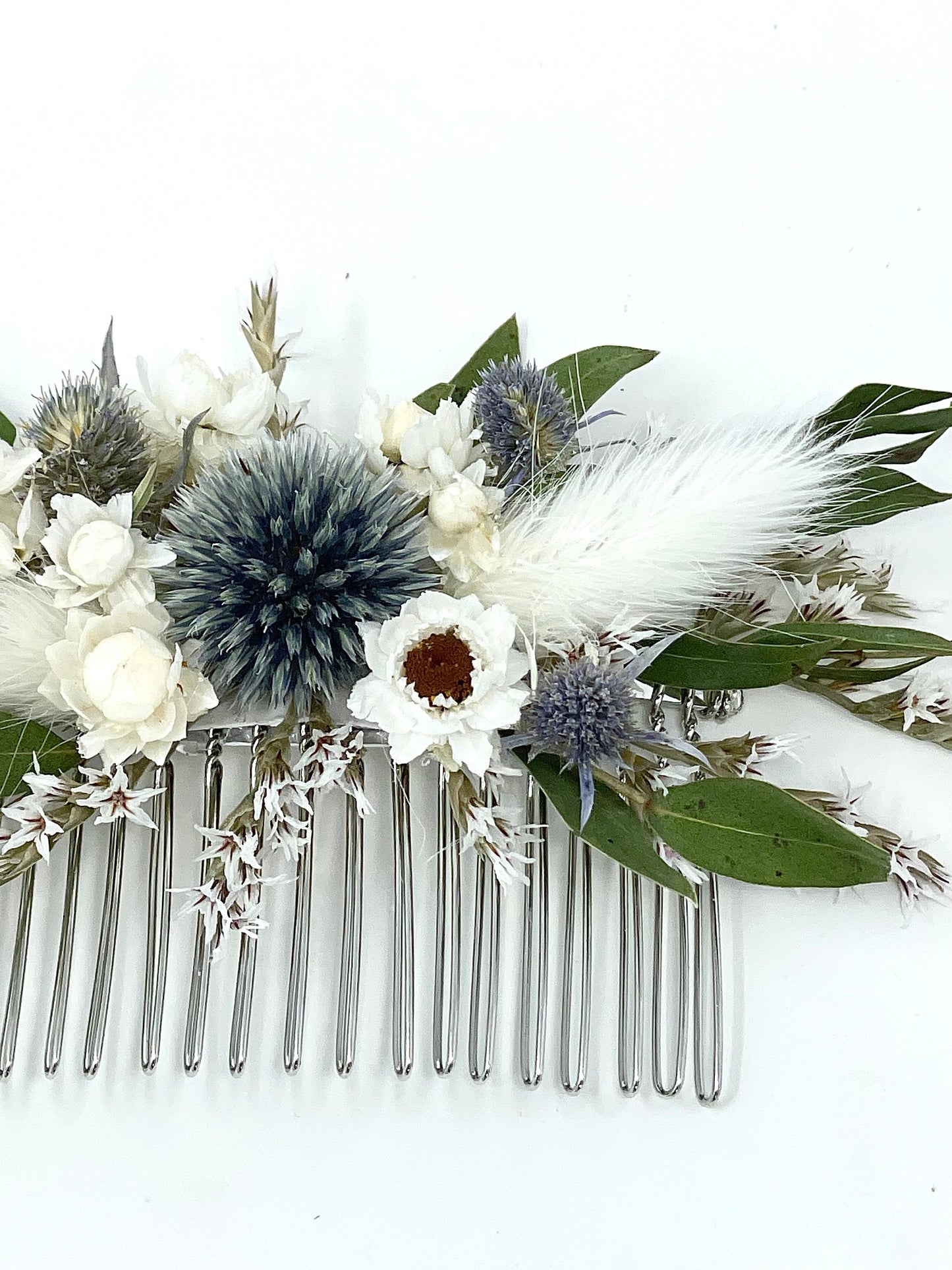 Hair Comb, Winter Hair Pins, Dried flowers, Preserved, Floral Comb, Clip, Wedding, Corsage, Prom, Bridal, Blue, White, Green, Summer