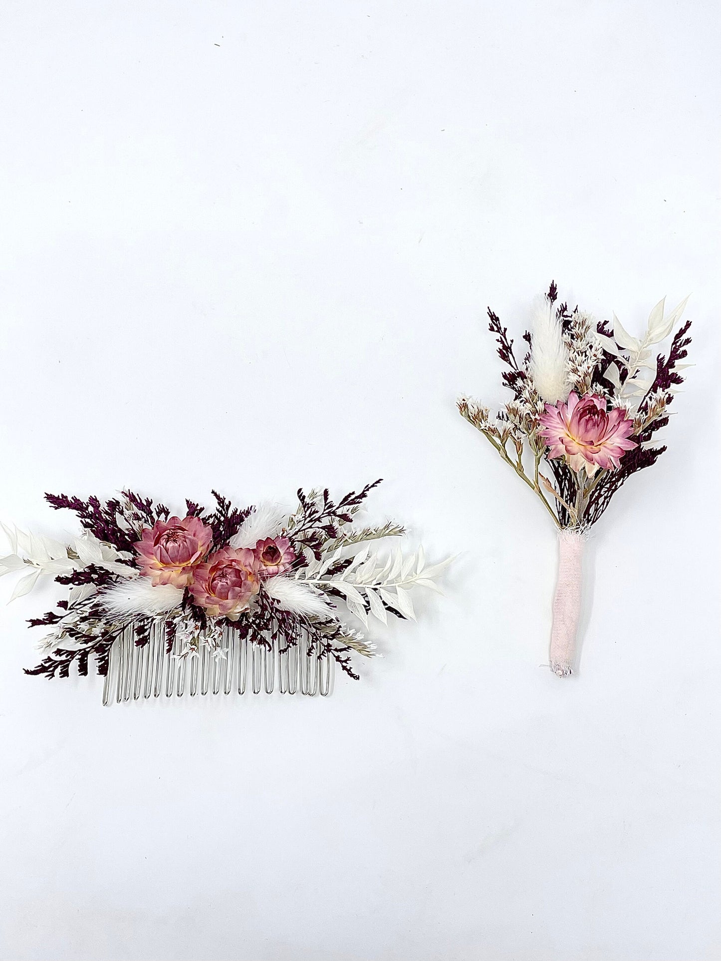 Hair Comb, Hair Pins, Dried flowers, Preserved, Floral Comb, Clip, Wedding, Corsage, Prom, Bridal, Purple, Pink, White, Ruscus, Summer