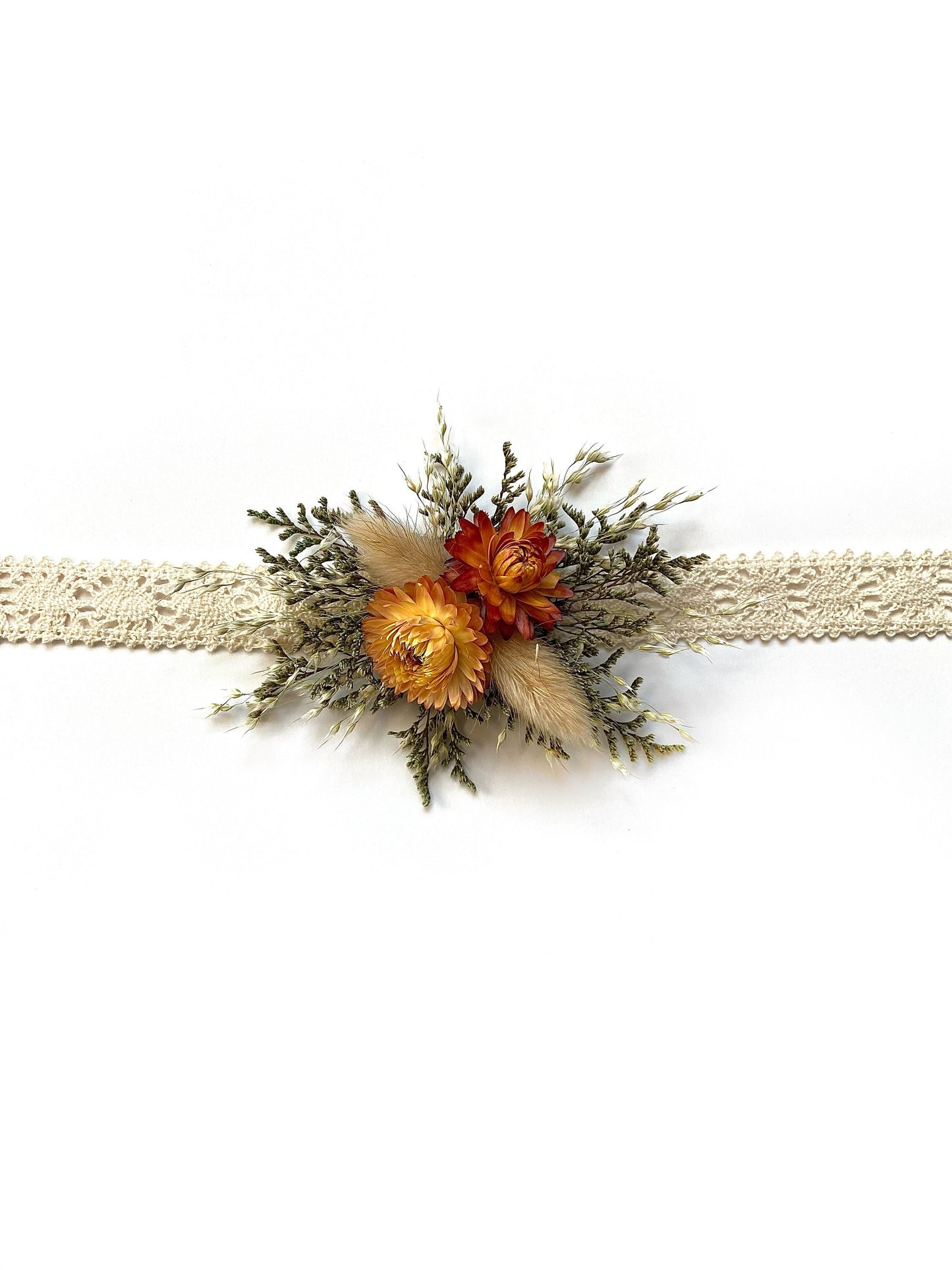 Wedding Bouquet, Dried Flowers, Strawflowers, Preserved Floral, Bridal, Ribbon, Peonies, Simple, Green and White, Bunny Tails, Red Silk