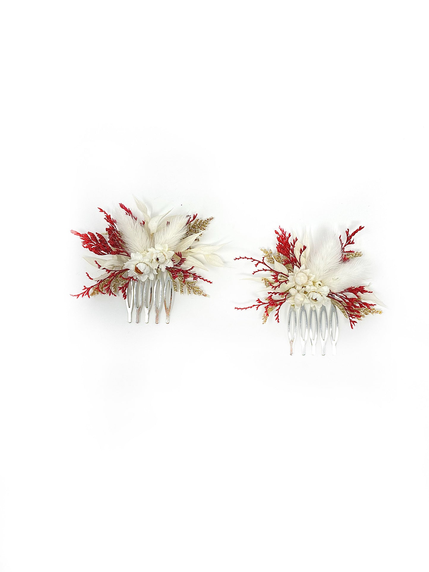 Red and White Hair Comb, Hair Pins, Burgundy Wedding Accessory, Floral Preserved Clip, Dried Flowers, Prom, Hair Accessory, Simple, Bridal