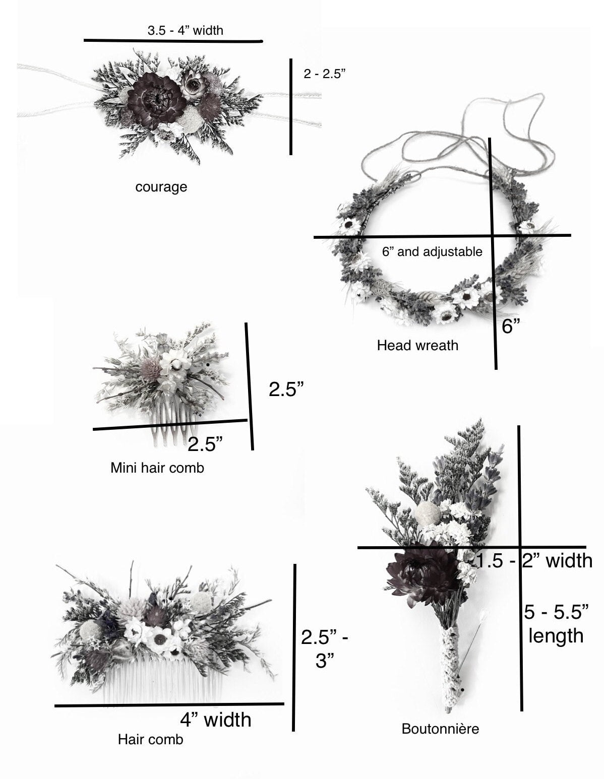 Handcrafted Dried Flower Hair Comb & Pins – Preserved Floral Wedding Accessories for Bridal, Prom, and Special Events