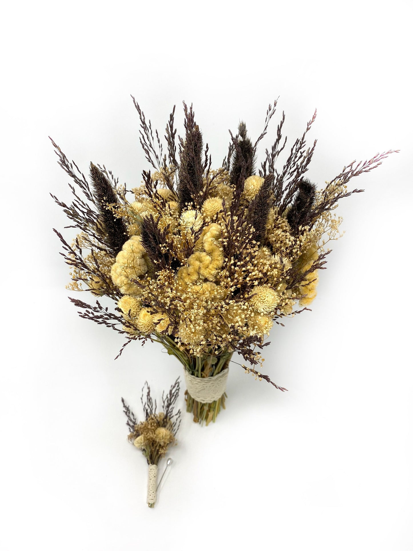Fall Bouquet, Wedding Floral, Preserved Flowers, Cream, Coxcomb, Bridal, Rustic, Dark Purple, Natural, Throw Bouquet