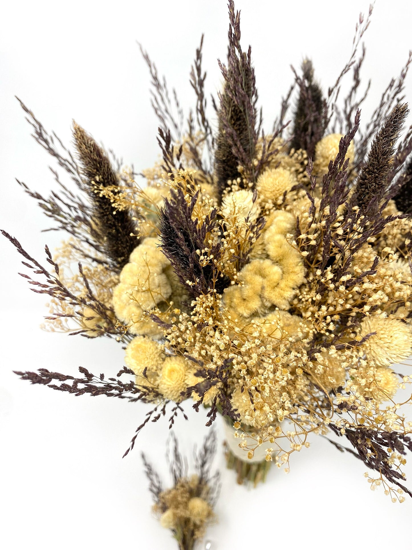 Fall Bouquet, Wedding Floral, Preserved Flowers, Cream, Coxcomb, Bridal, Rustic, Dark Purple, Natural, Throw Bouquet