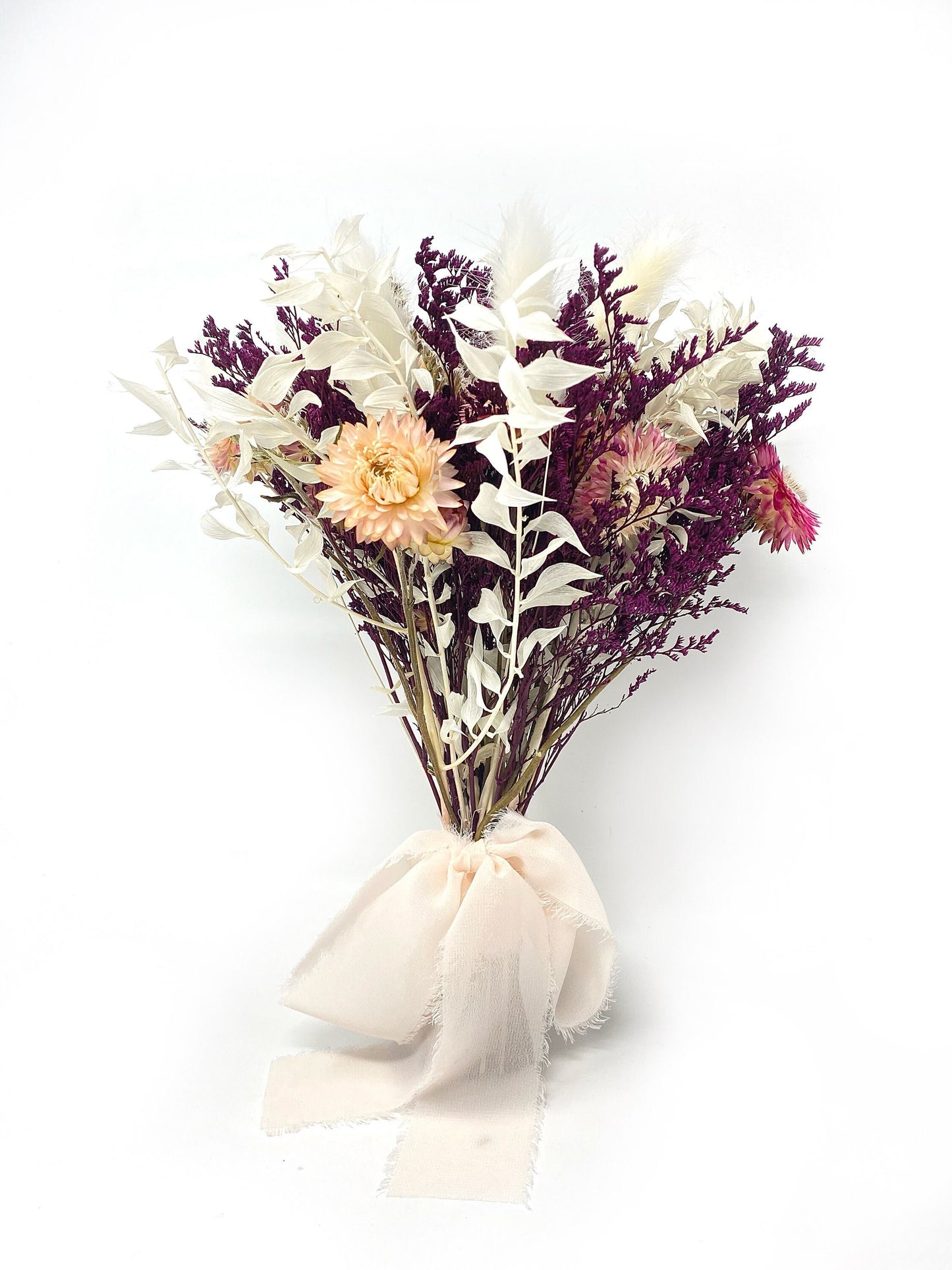Wedding Bouquet, Dried Flowers, Preserved Floral, Rustic, Bunny Tails, Bridal, Strawflowers, Throw Bouquet, Spring, Pink, Purple, White