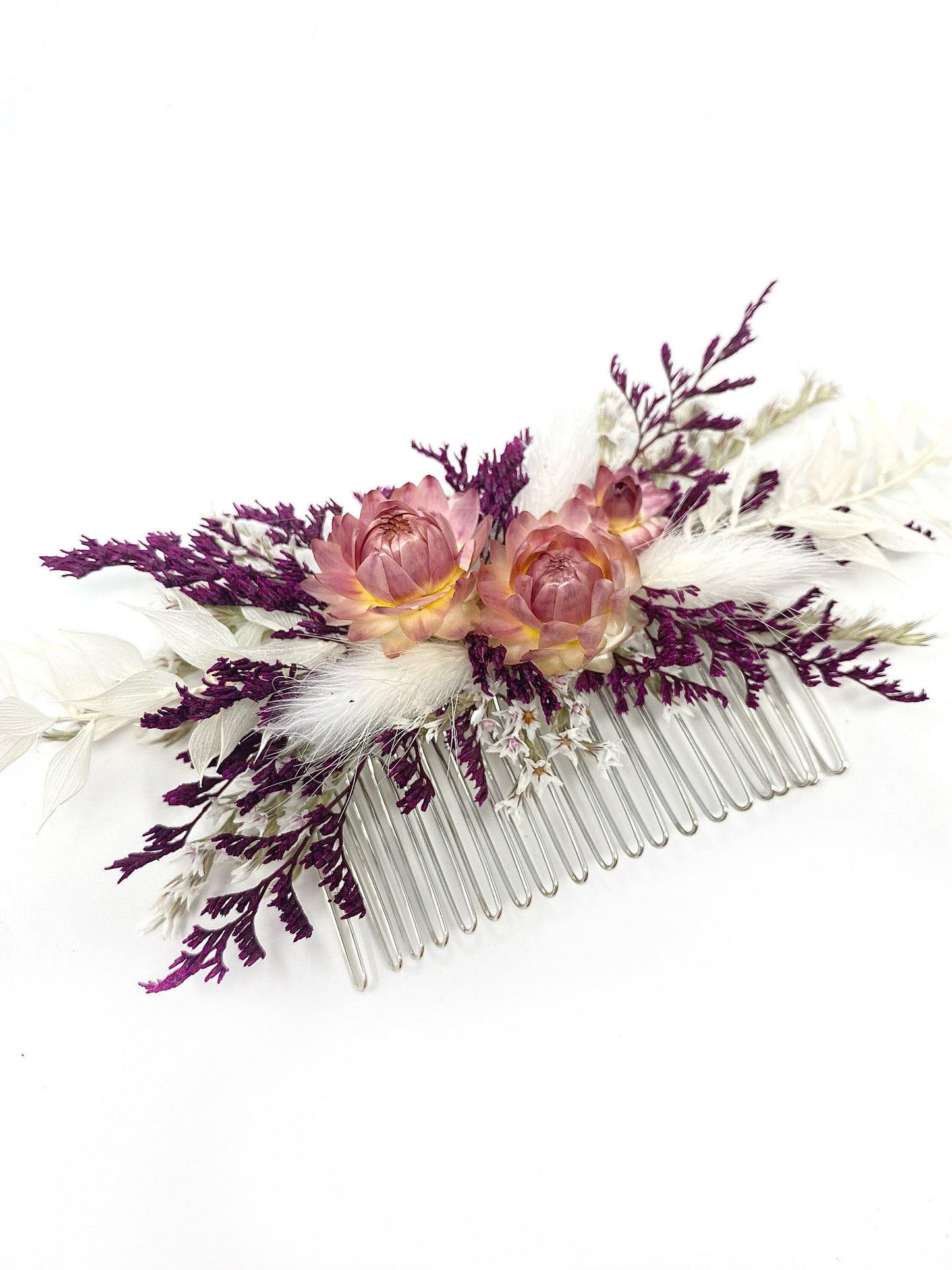 Hair Comb, Hair Pins, Dried flowers, Preserved, Floral Comb, Clip, Wedding, Corsage, Prom, Bridal, Purple, Pink, White, Ruscus, Summer