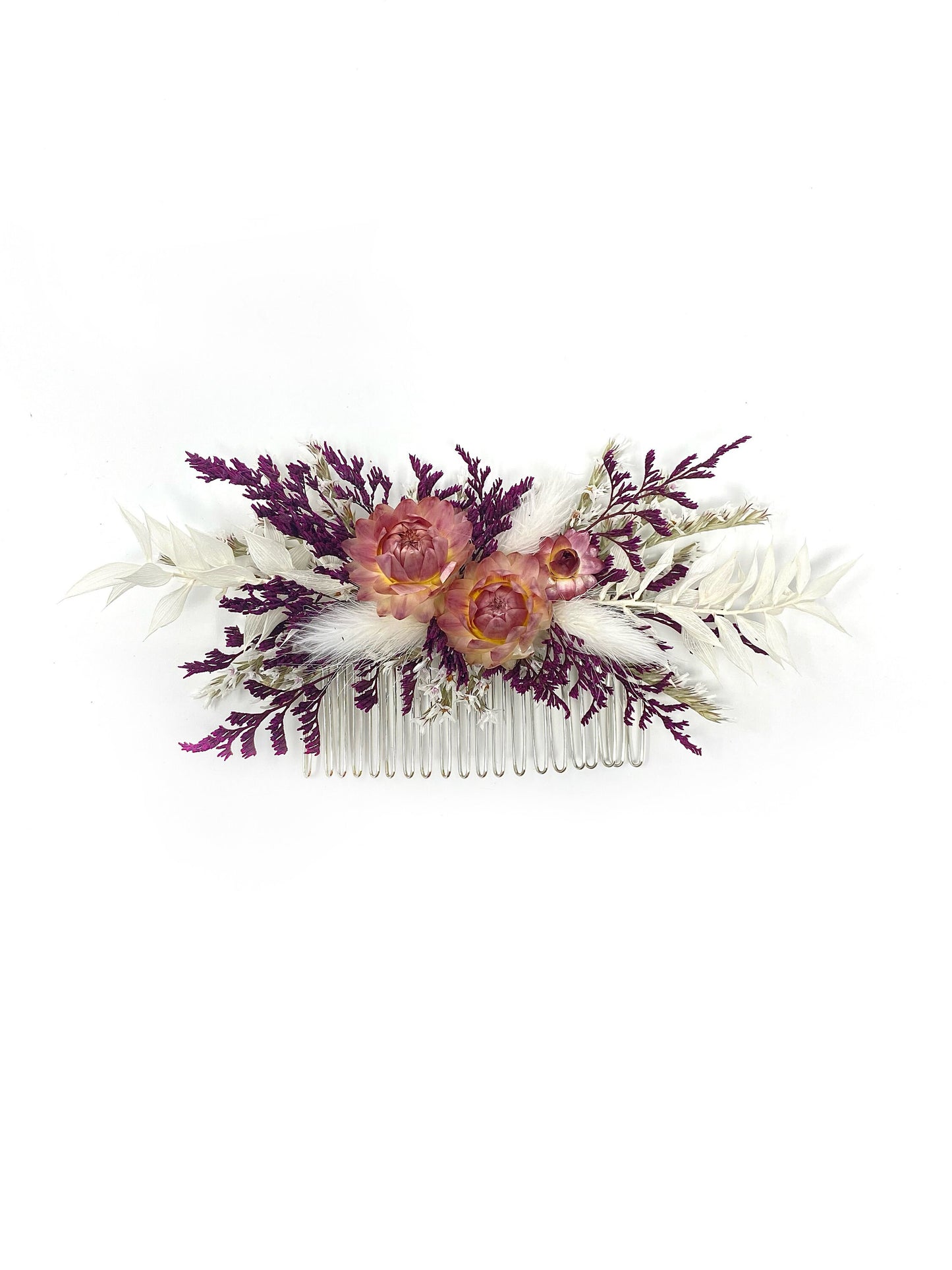 Hair Comb, Hair Pins, Dried flowers, Preserved, Floral Comb, Clip, Wedding, Corsage, Prom, Bridal, Purple, Pink, White, Ruscus, Summer