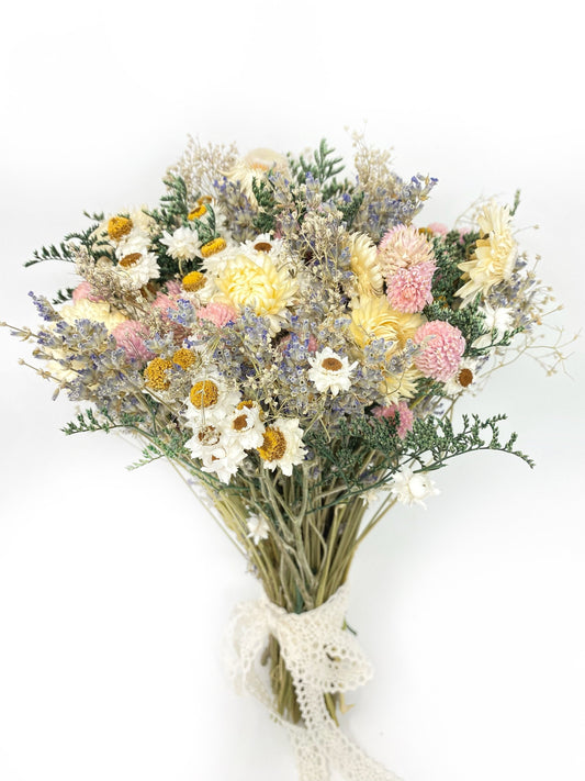 Wedding Bouquet, Dried Flowers, Preserved Floral, Rustic, Ammobium, Bridal, Winter, Throw Bouquet, Spring, Pink and White, Fairy, Lavender